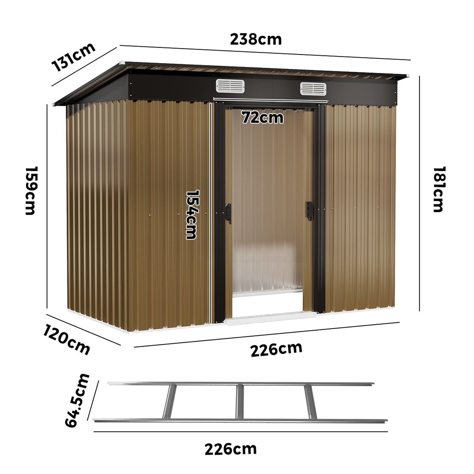 Livsip Garden Shed Outdoor Storage Sheds 2.38x1.31M Workshop Shelter With Base - Sunyee