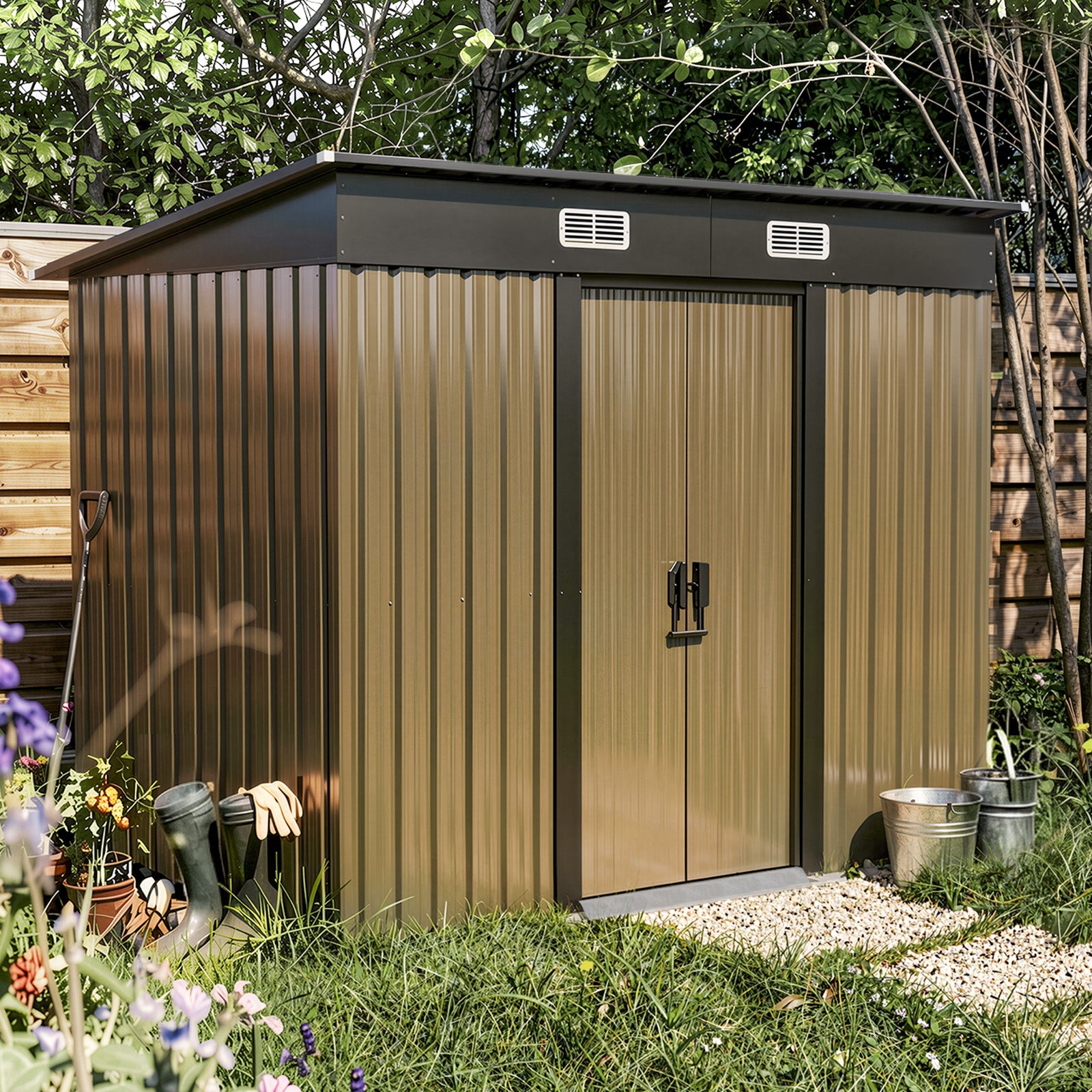 Livsip Garden Shed Outdoor Storage 2.38x1.31M Tool Workshop Cabin Steel House - Sunyee