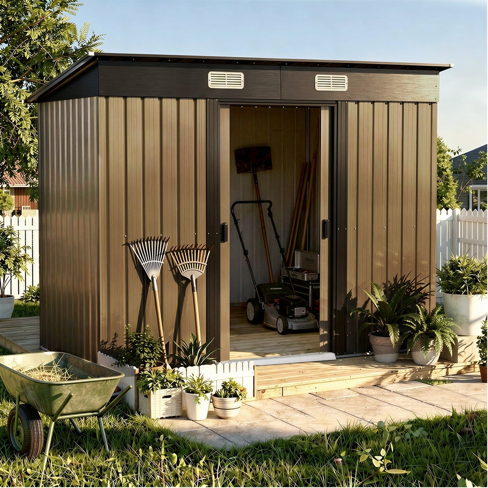Livsip Garden Shed Outdoor Storage 2.38x1.31M Tool Workshop Cabin Steel House - Sunyee