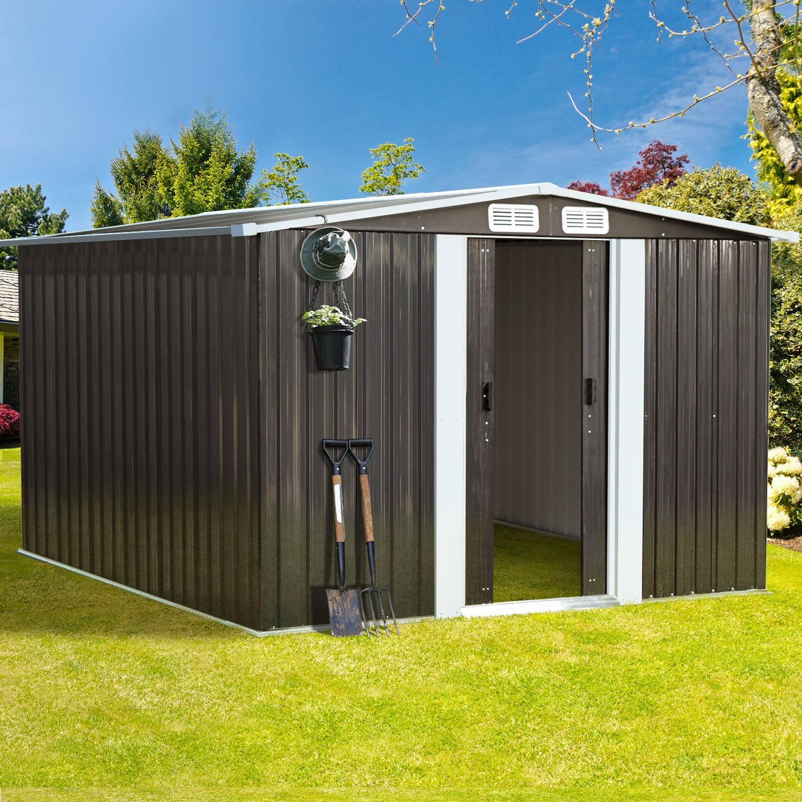 Livsip Garden Shed Outdoor Storage Sheds 2.57x2.05M Workshop Cabin Metal House - Sunyee