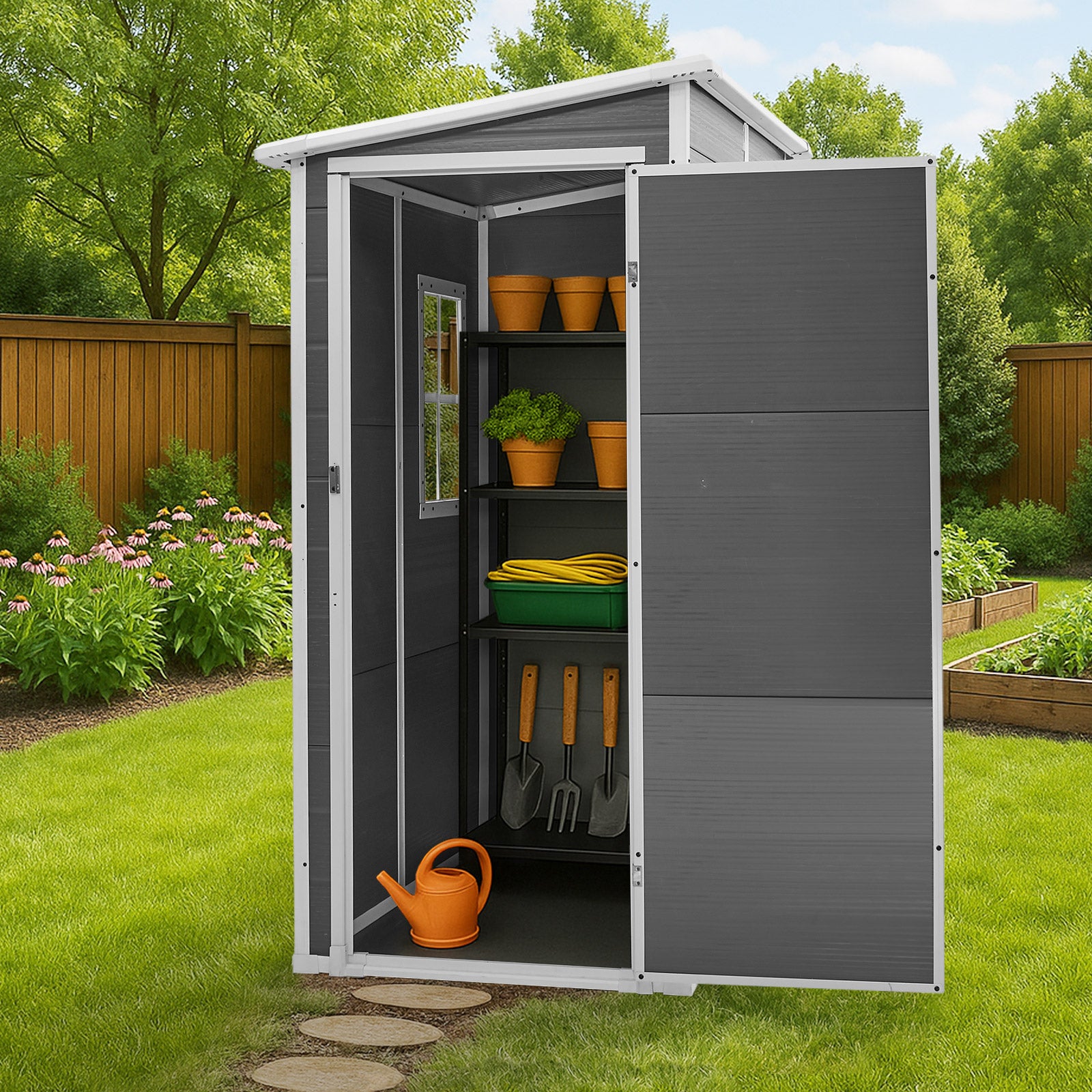 Livsip Garden Shed Outdoor Storage 1.52x1M Workshop Tool House Shelter Grey - Sunyee