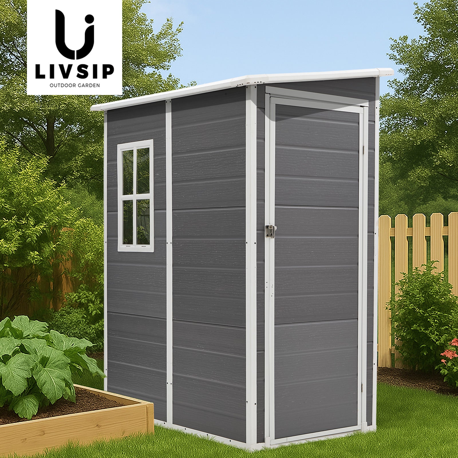 Livsip Garden Shed Outdoor Storage 1.52x1M Workshop Tool House Shelter Grey - Sunyee