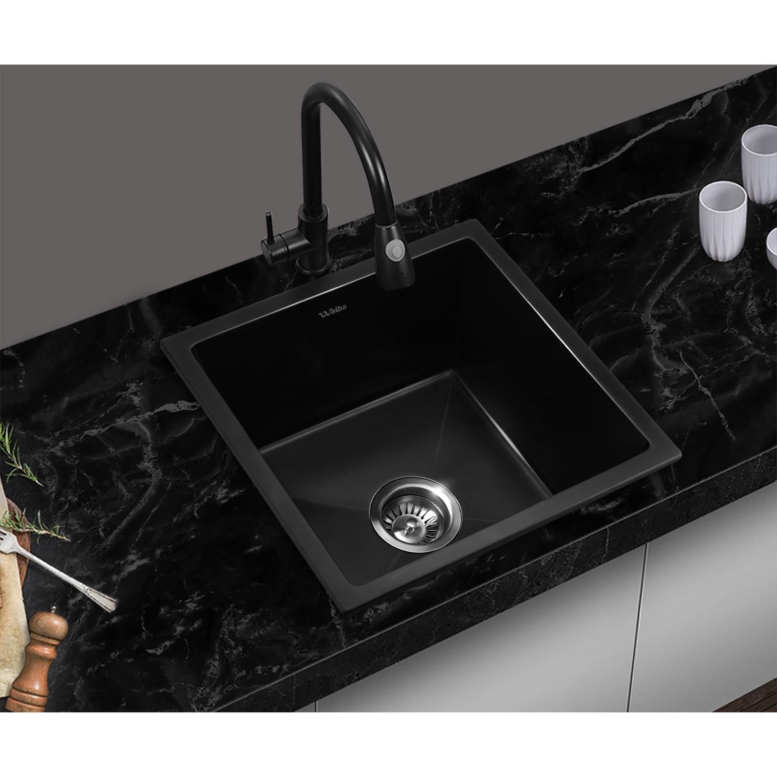 Welba Kitchen Sink 38x38cm Granite Stone Sink Laundry Basin Single Bowl Black - Sunyee