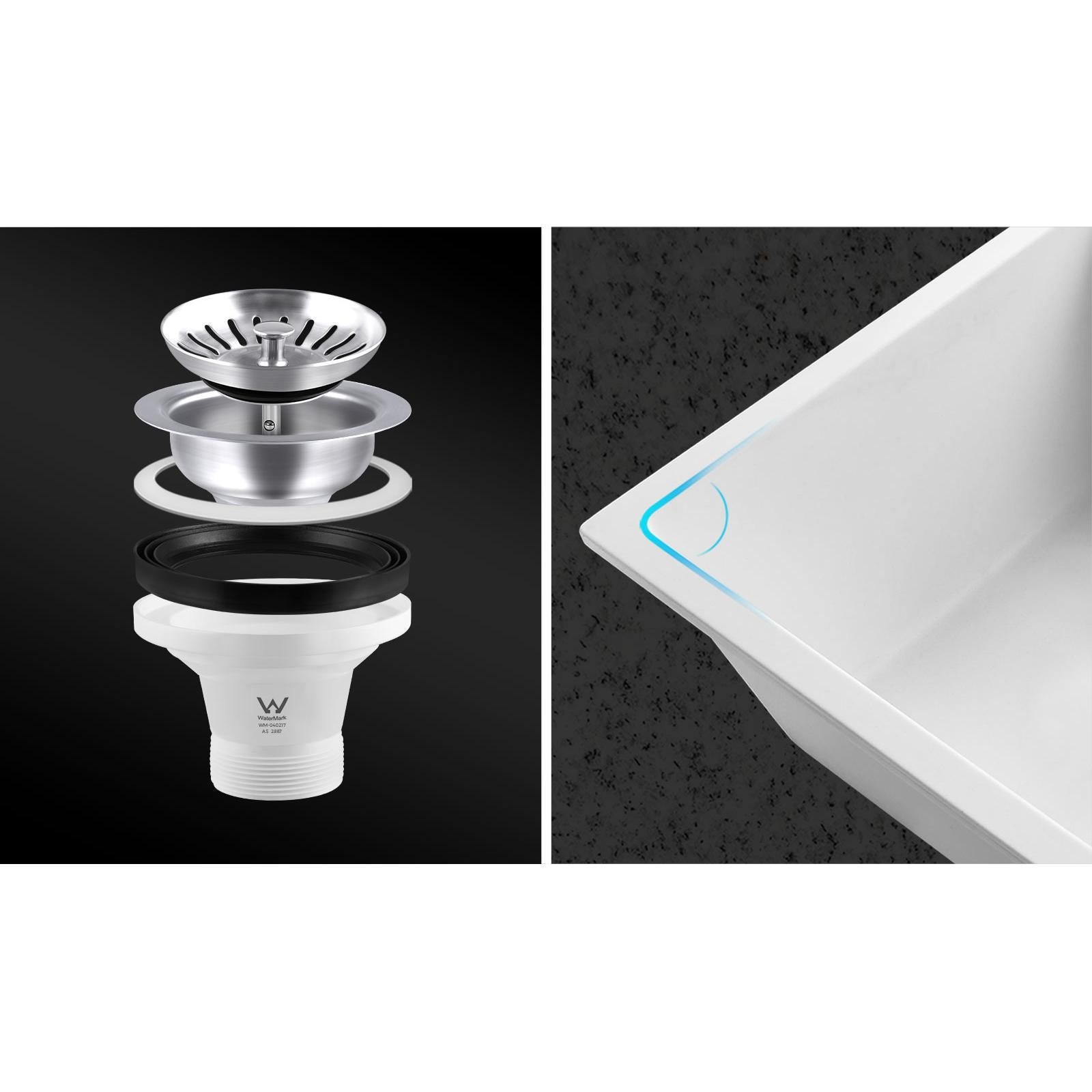 Welba Kitchen Sink 38x38cm Granite Stone Sink Laundry Basin Single Bowl White - Sunyee