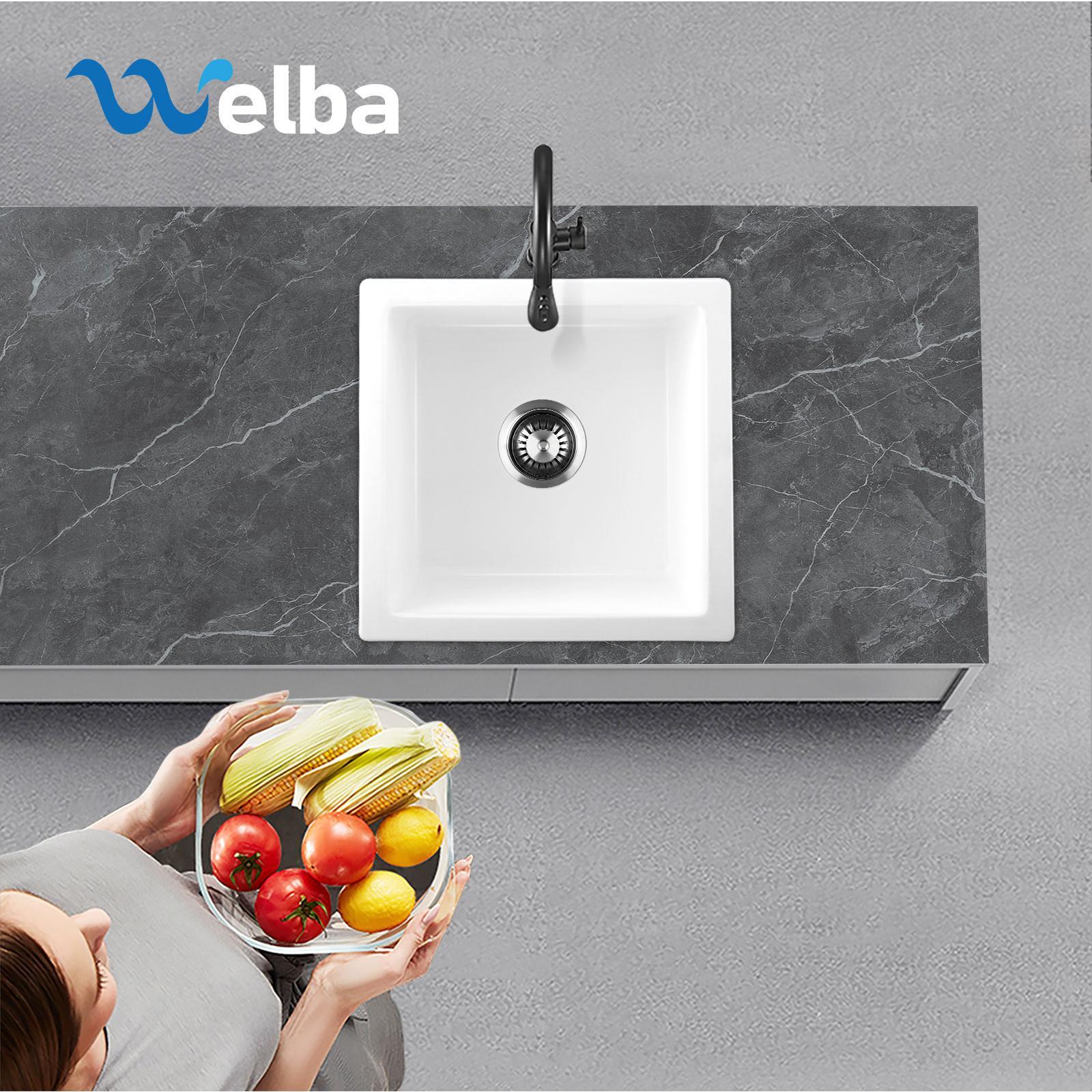 Welba Kitchen Sink 38x38cm Granite Stone Sink Laundry Basin Single Bowl White - Sunyee