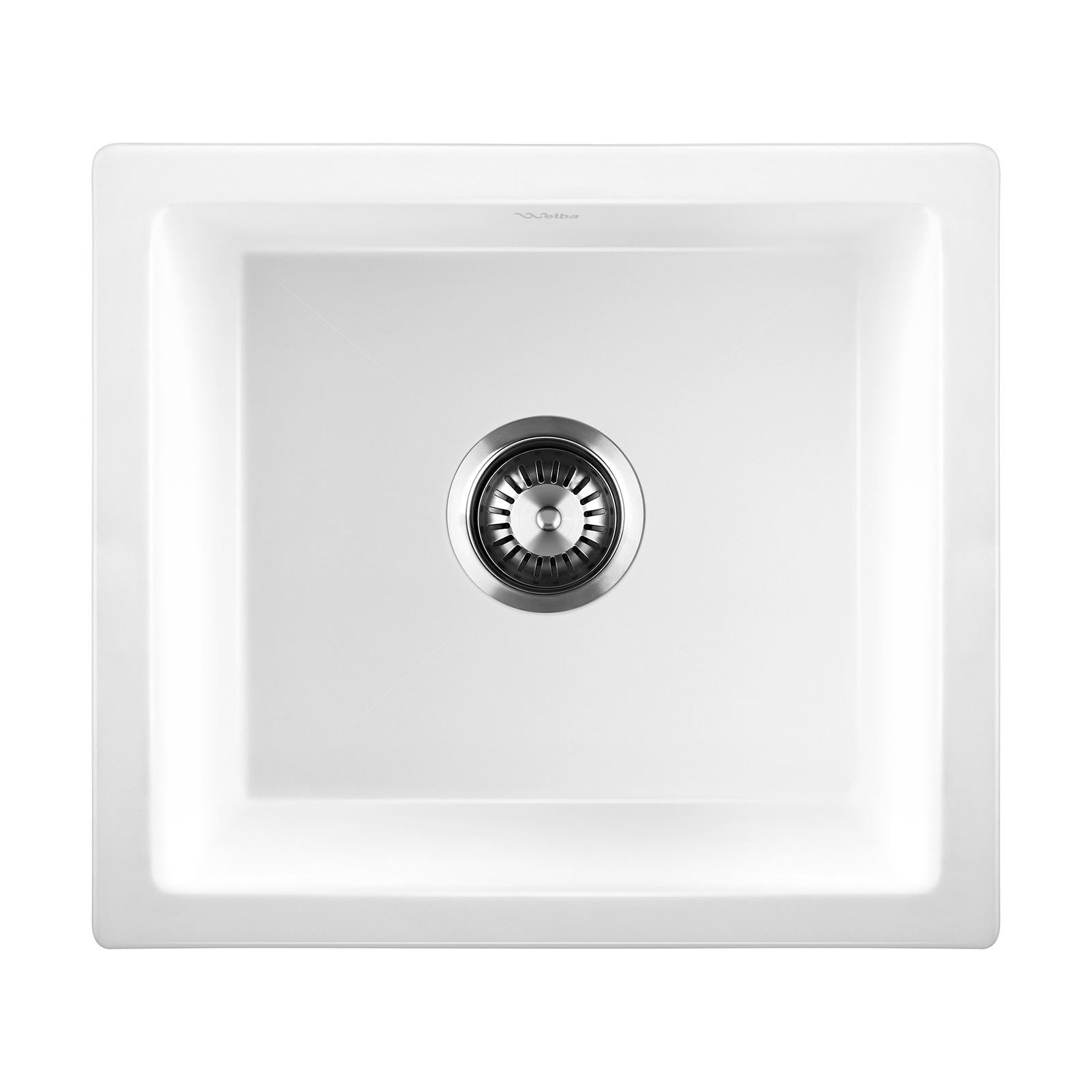 Welba Kitchen Sink 38x38cm Granite Stone Sink Laundry Basin Single Bowl White - Sunyee