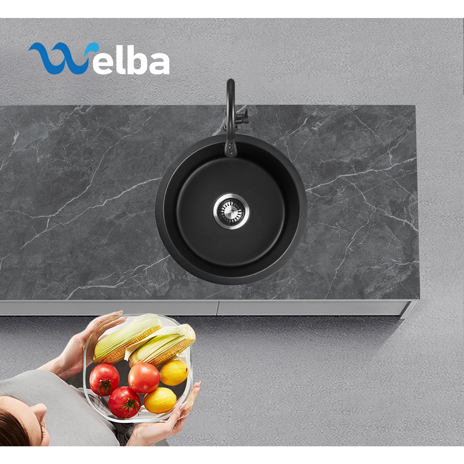 Welba Kitchen Granite Sink Stone Bathroom Basin Sink Single Bowl Under/Top Mount - Sunyee