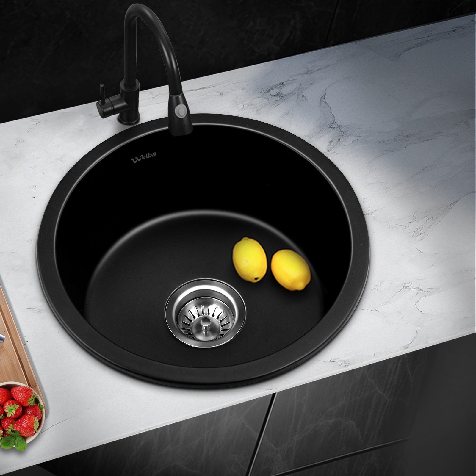 Welba Kitchen Granite Sink Stone Bathroom Basin Sink Single Bowl Under/Top Mount - Sunyee