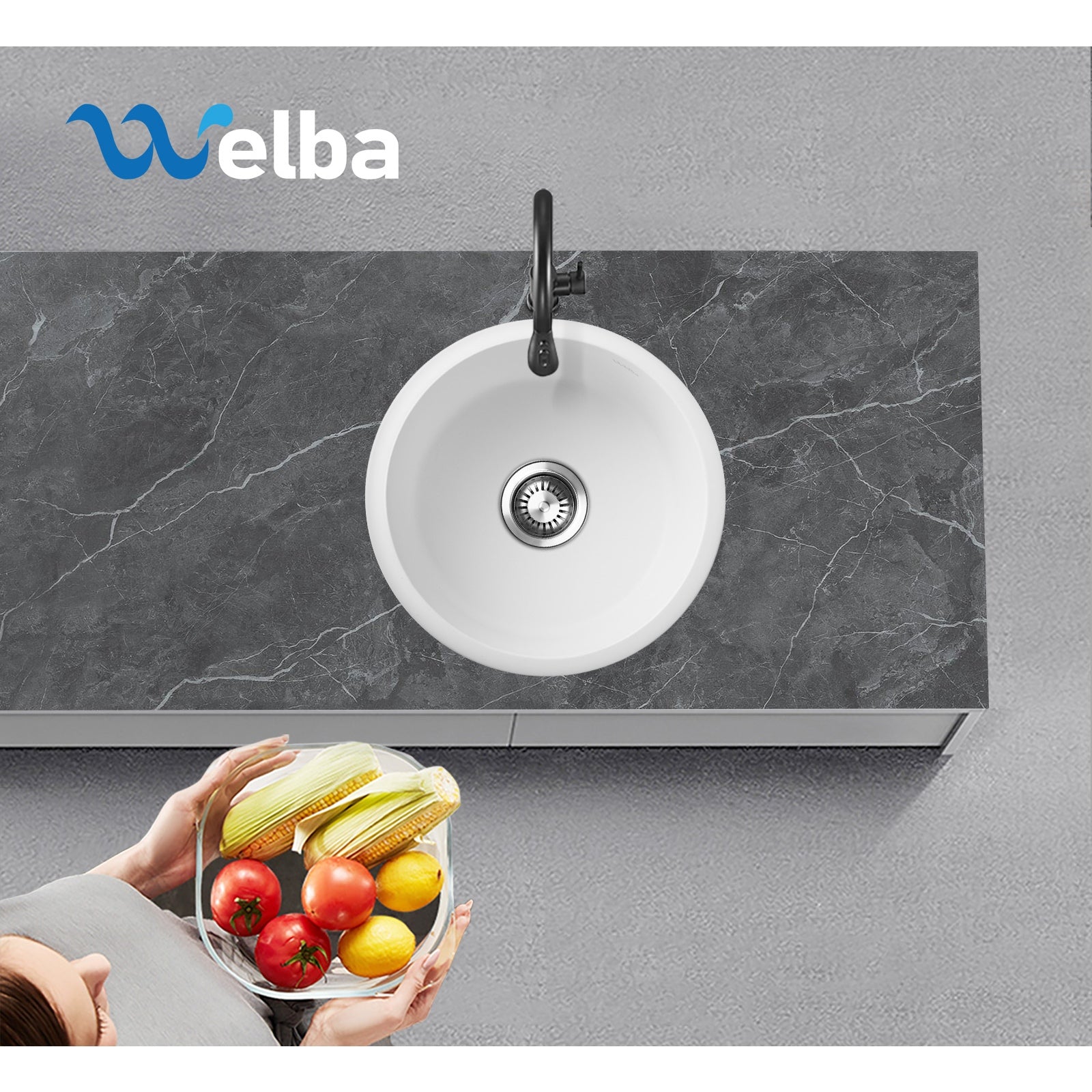 Welba Kitchen Granite Sink Stone Bathroom Basin Sink Single Bowl Under/Top Mount - Sunyee