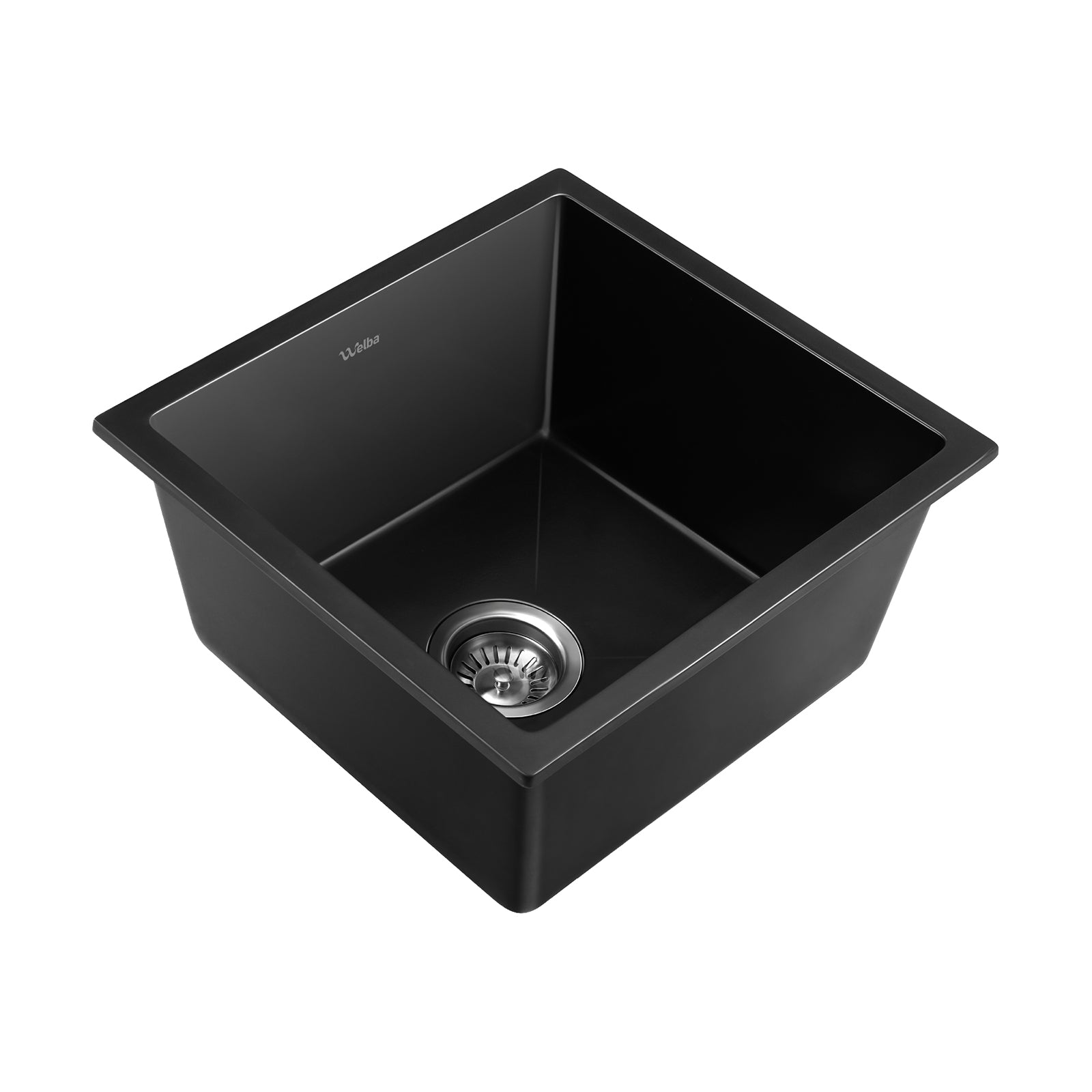 Welba Kitchen Sink Stone Sink Granite Laundry Basin Single Bowl 45cmx45cm Black - Sunyee