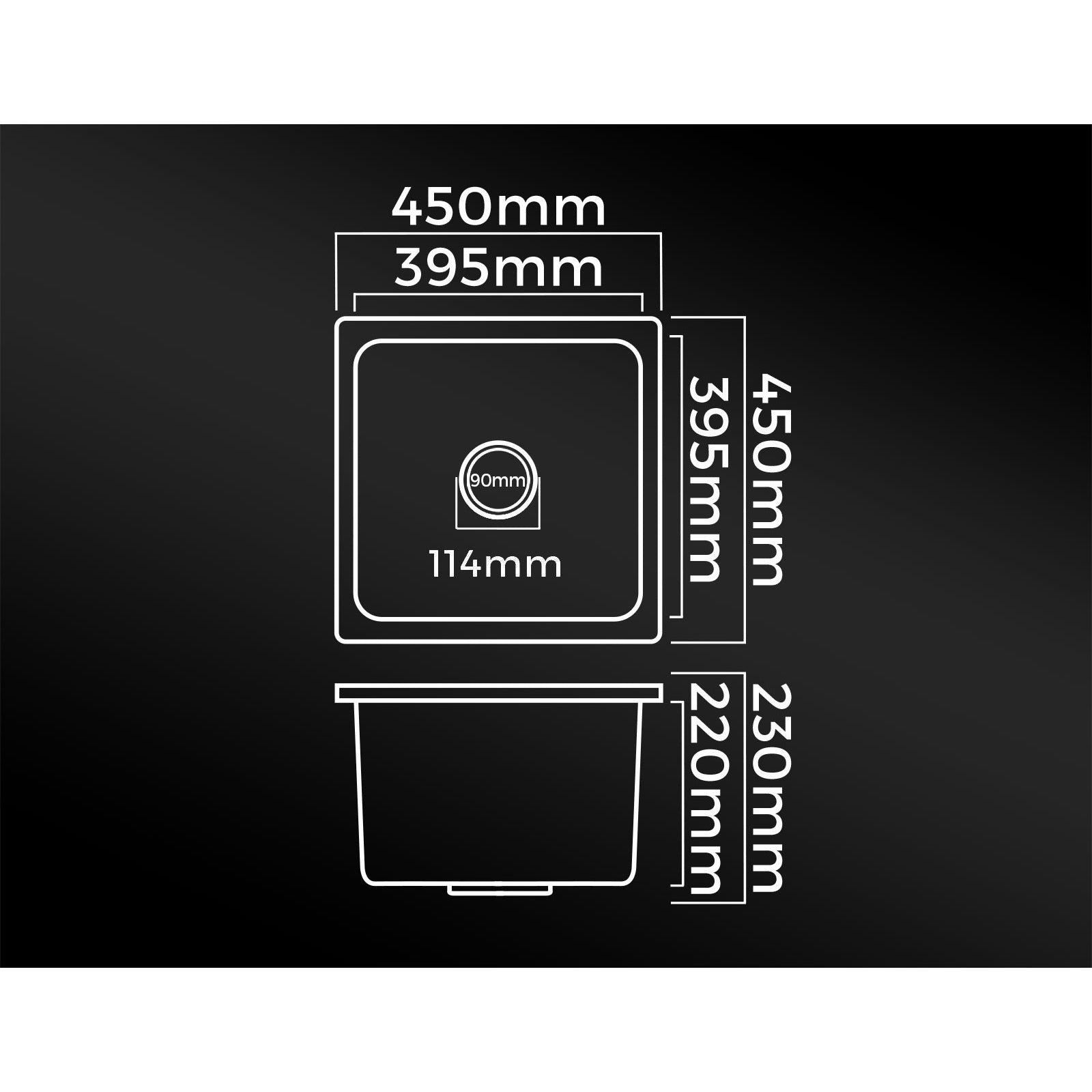 Welba Kitchen Sink Stone Sink Granite Laundry Basin Single Bowl 45cmx45cm Black - Sunyee