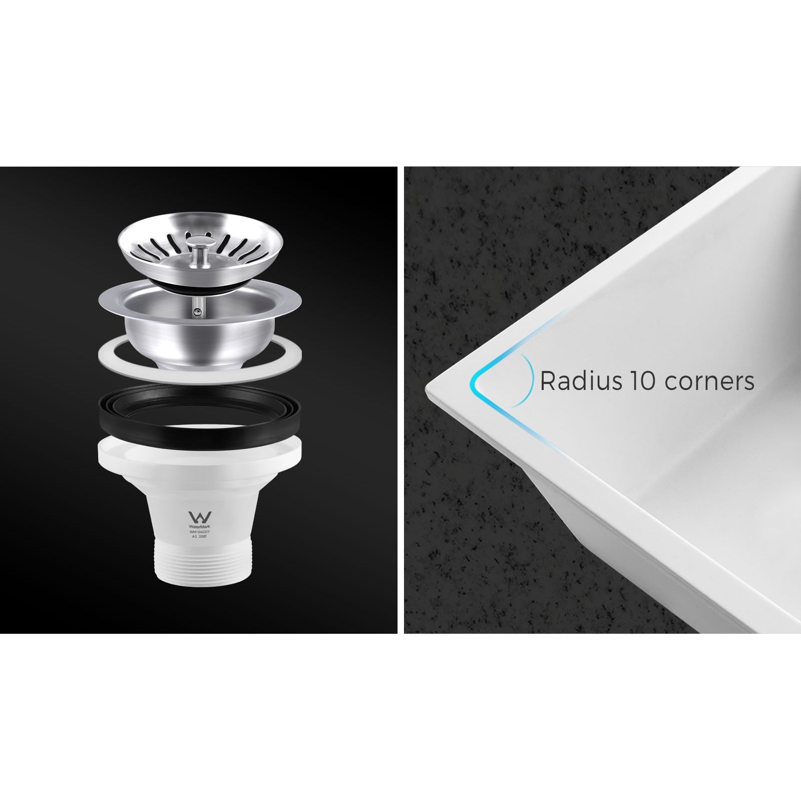 Welba Kitchen Sink Stone Sink Granite Laundry Basin Single Bowl 45cmx45cm White - Sunyee