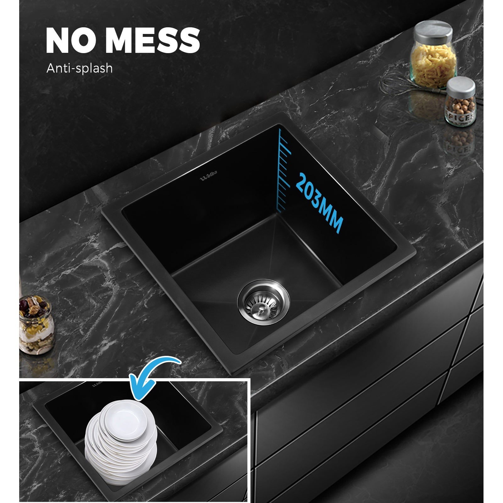 Welba Granite Stone Kitchen Bathroom Laundry Sink Under/Top Mount Single Bowl - Sunyee