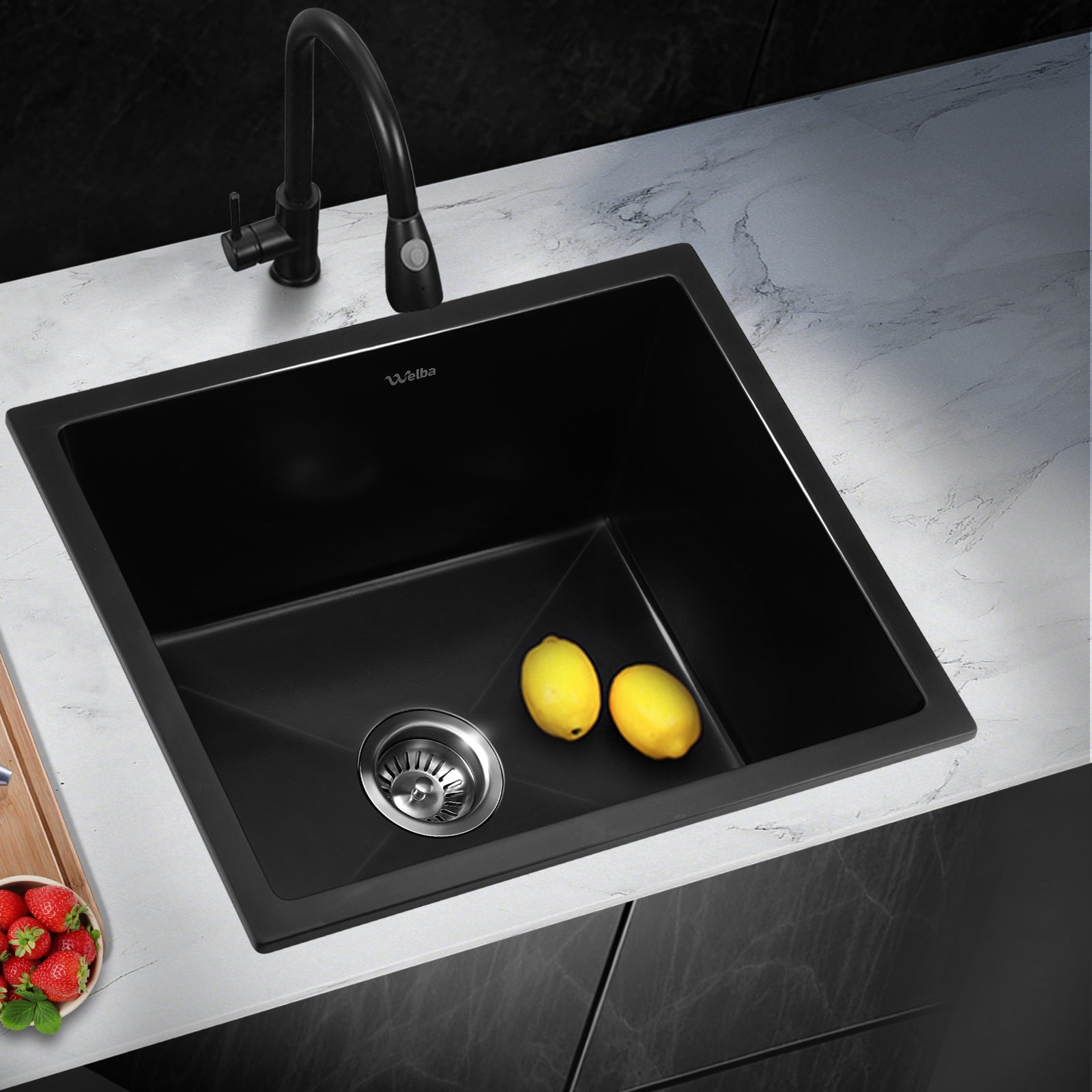 Welba Granite Stone Kitchen Bathroom Laundry Sink Under/Top Mount Single Bowl - Sunyee