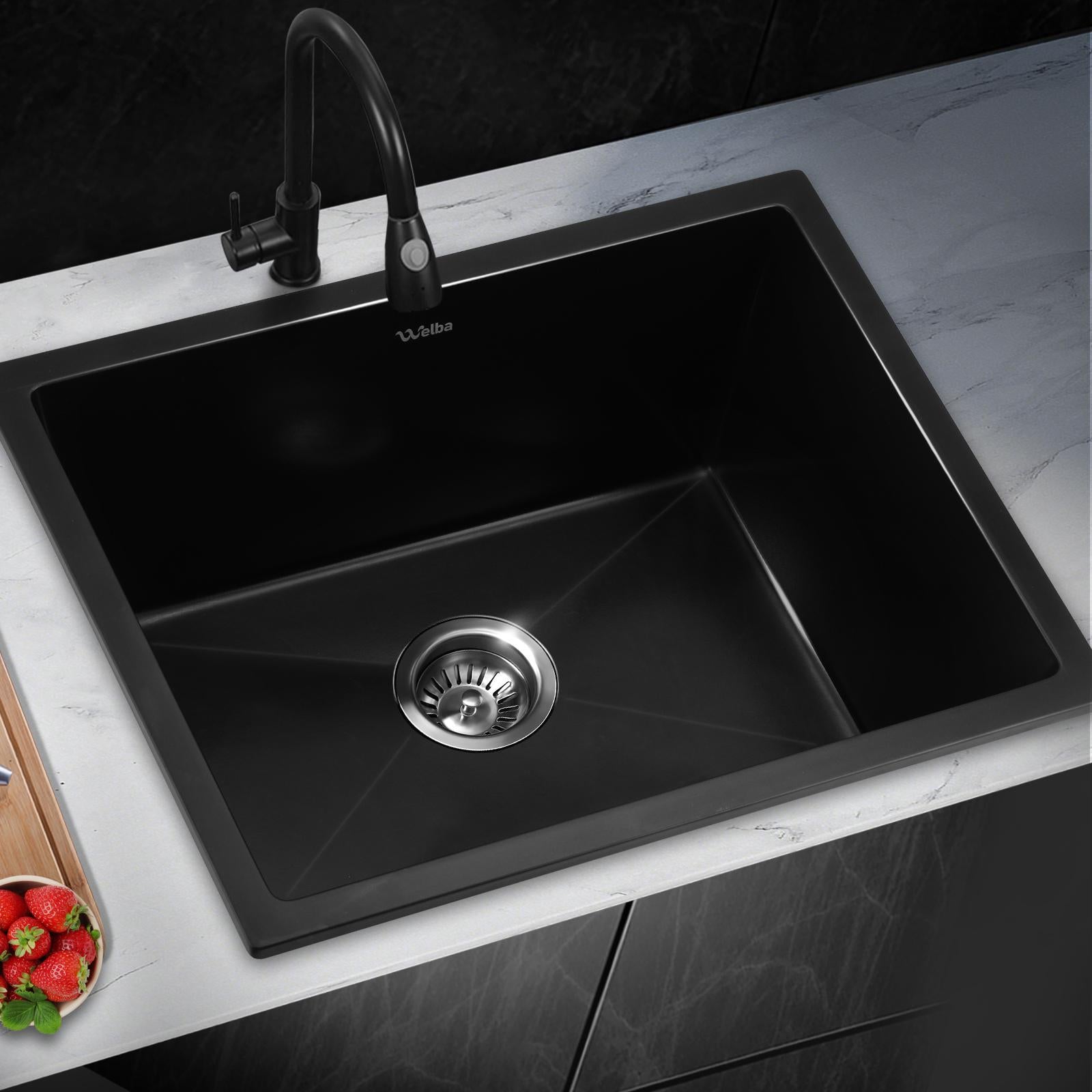 Welba Kitchen Sink 55x45cm Granite Stone Sink Laundry Basin Single Bowl Black - Sunyee