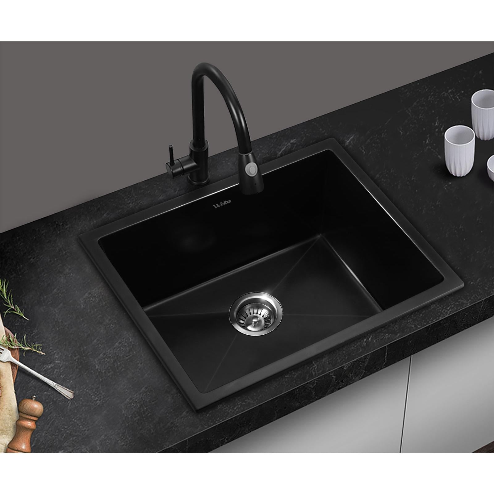 Welba Kitchen Sink 55x45cm Granite Stone Sink Laundry Basin Single Bowl Black - Sunyee