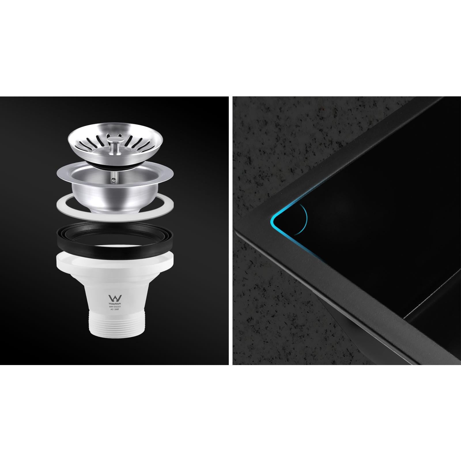 Welba Kitchen Sink 55x45cm Granite Stone Sink Laundry Basin Single Bowl Black - Sunyee