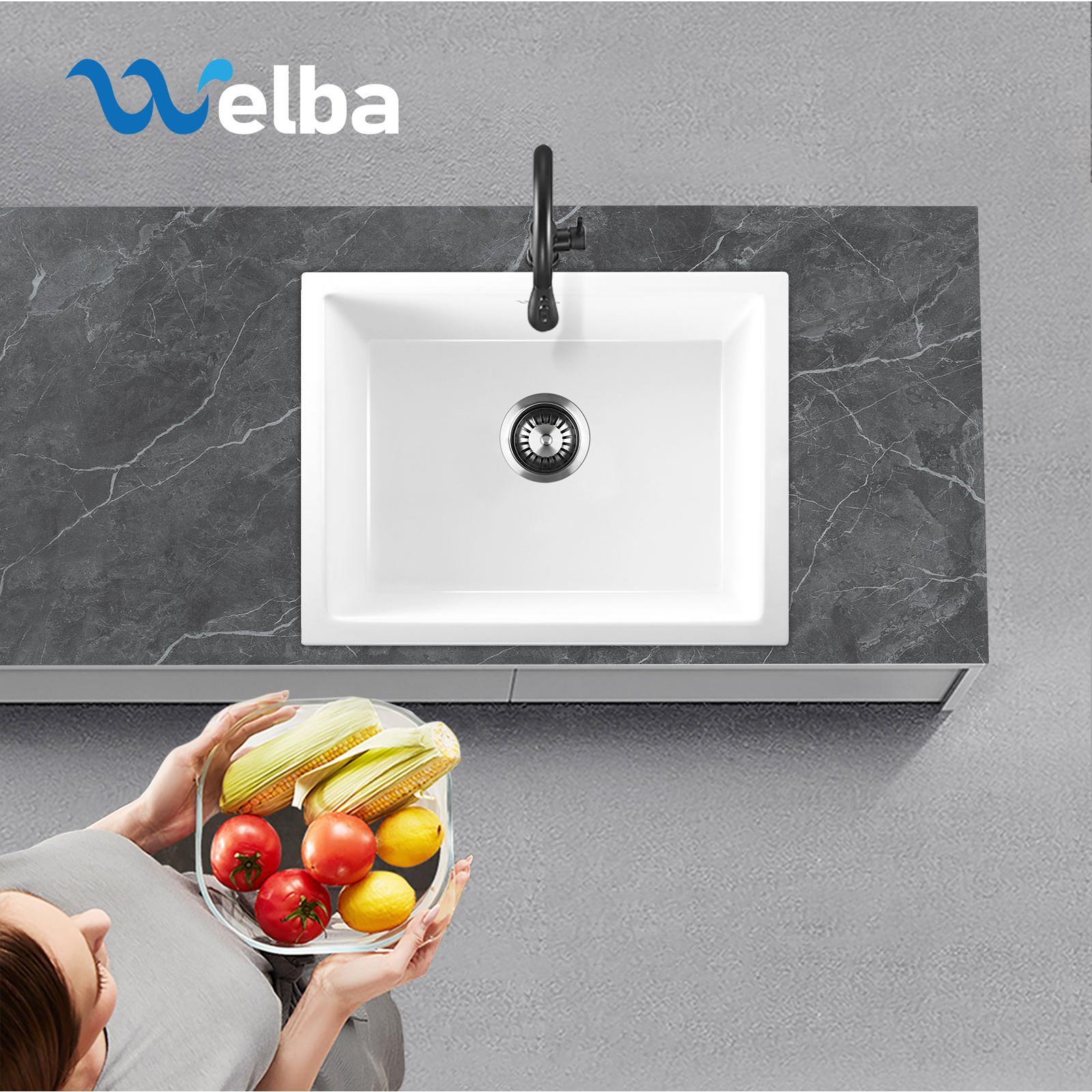 Welba Kitchen Sink 55x45cm Granite Stone Sink Laundry Basin Single Bowl White - Sunyee