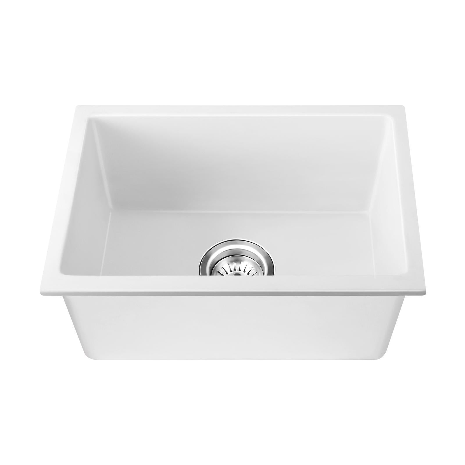 Welba Kitchen Sink 55x45cm Granite Stone Sink Laundry Basin Single Bowl White - Sunyee