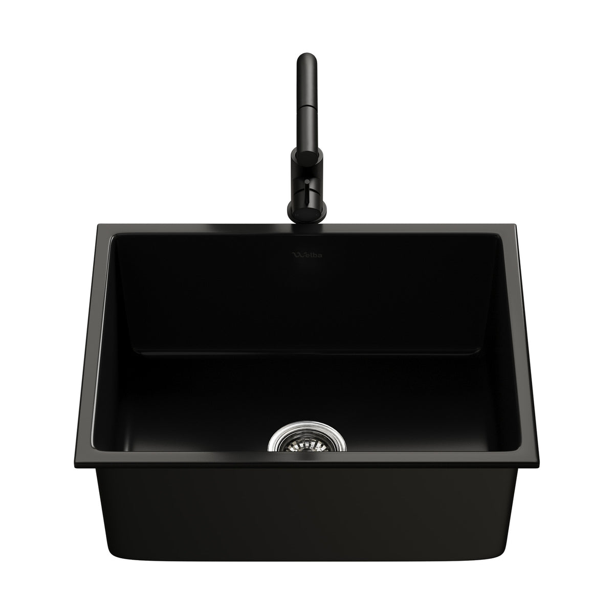 Welba Kitchen Sink Basin with Mixer Tap 59cmx45cm Granite Stonk Faucet Black - Sunyee