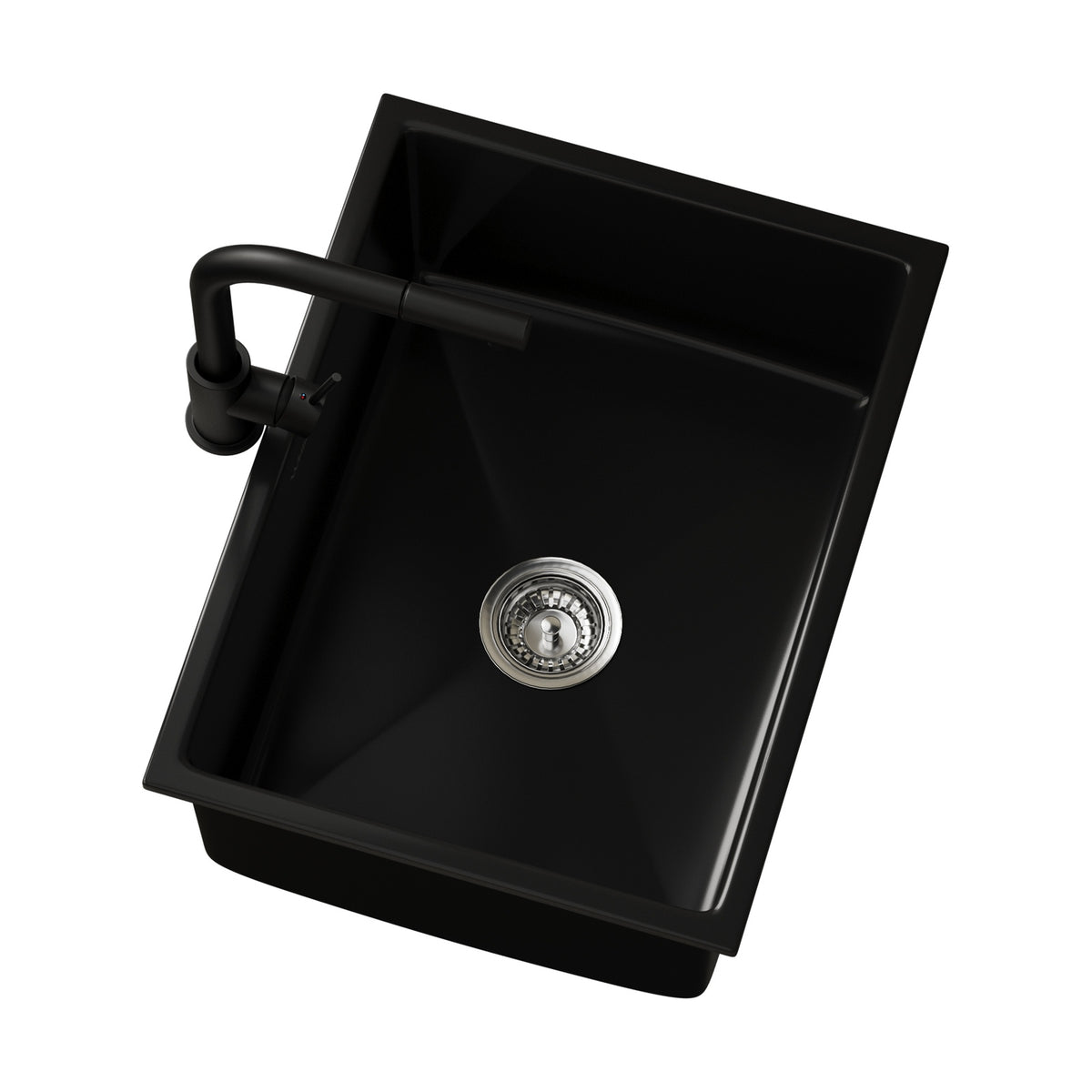 Welba Kitchen Sink Basin with Mixer Tap 59cmx45cm Granite Stonk Faucet Black - Sunyee