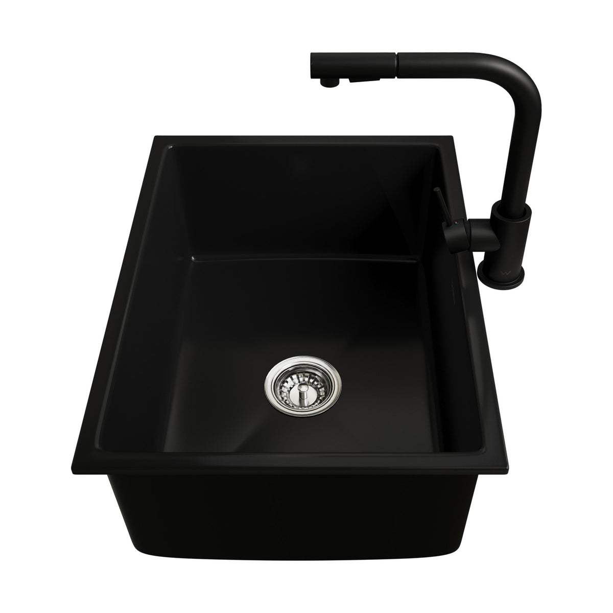 Welba Kitchen Sink Basin with Mixer Tap 59cmx45cm Granite Stonk Faucet Black - Sunyee