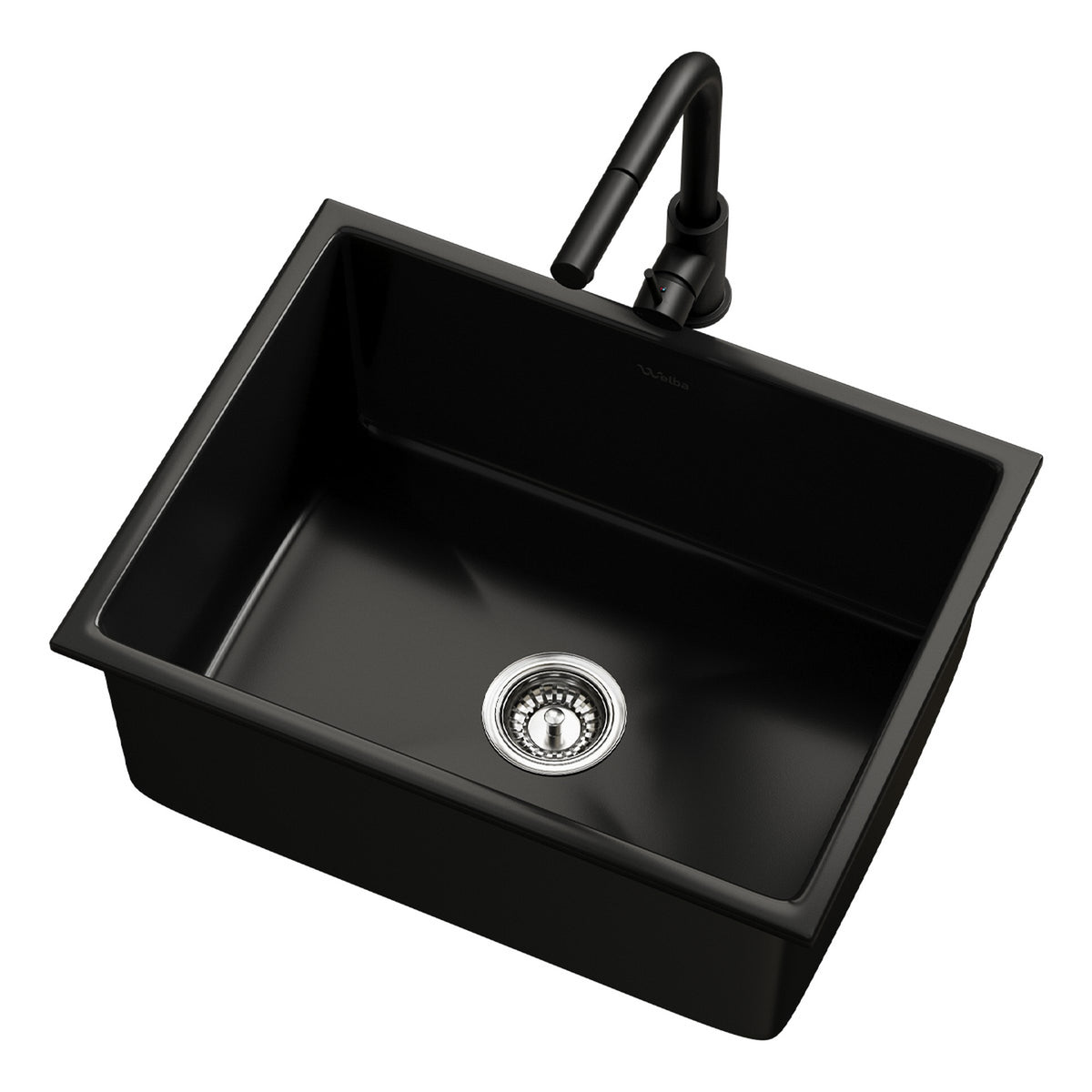 Welba Kitchen Sink Basin with Mixer Tap 59cmx45cm Granite Stonk Faucet Black - Sunyee