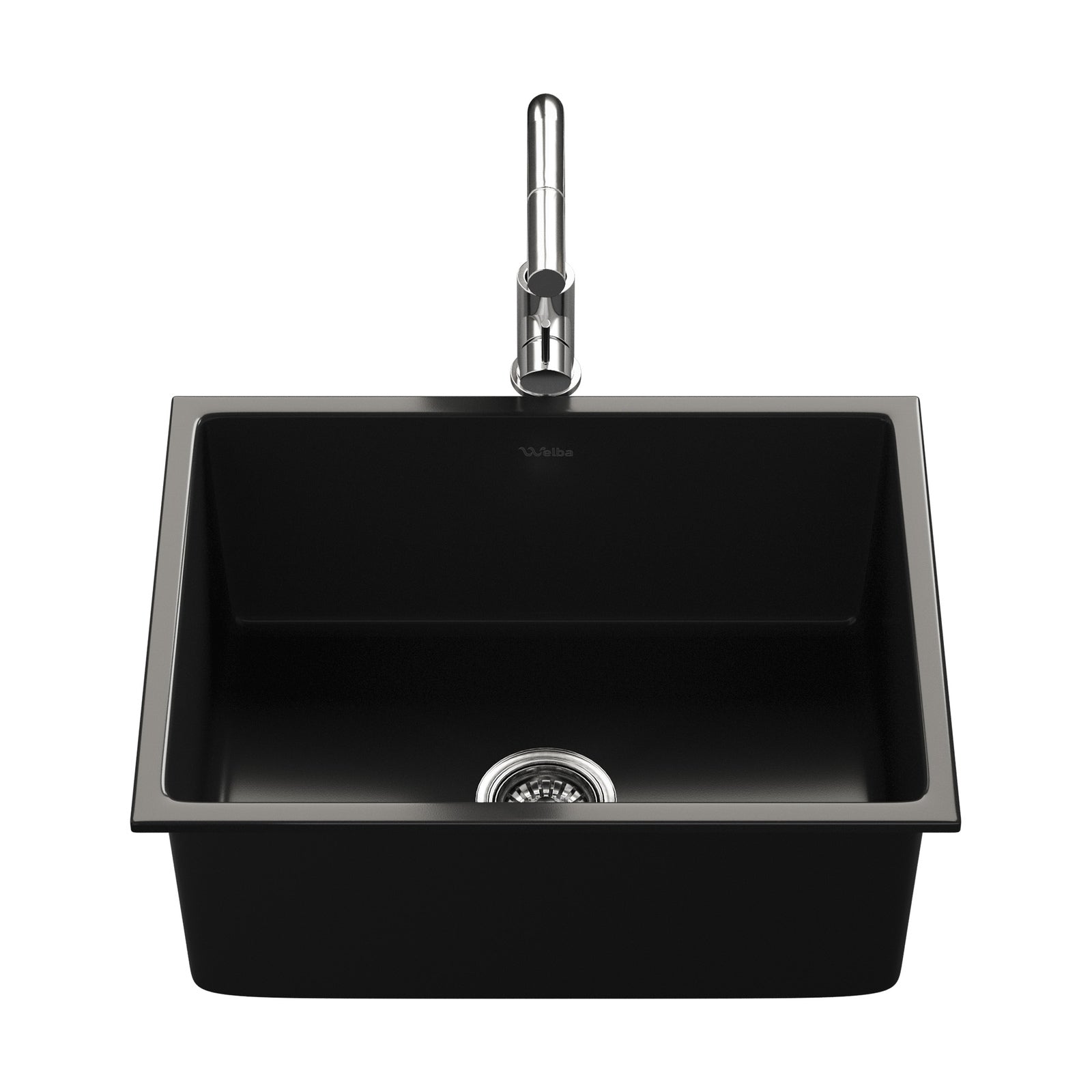 Welba Kitchen Sink with Mixer Tap Granite Stonk Single Bowl 59cmx45cm Black - Sunyee