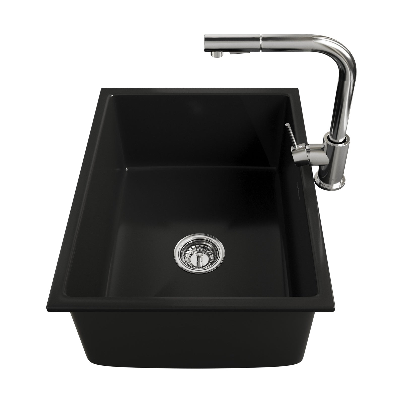 Welba Kitchen Sink with Mixer Tap Granite Stonk Single Bowl 59cmx45cm Black - Sunyee
