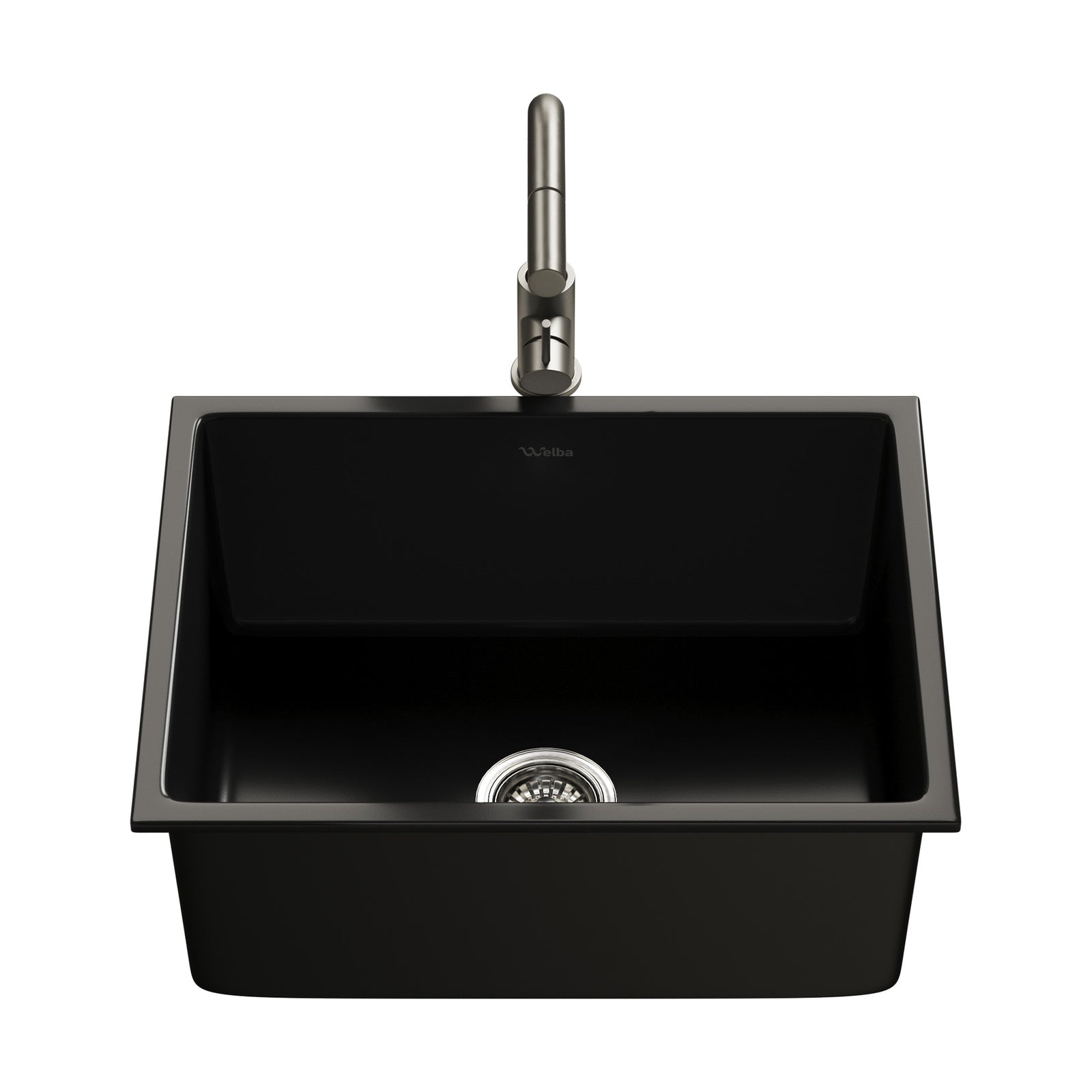 Welba Kitchen Sink with Mixer Tap Faucet Basin Granite Stonk 59cmx45cm Black - Sunyee