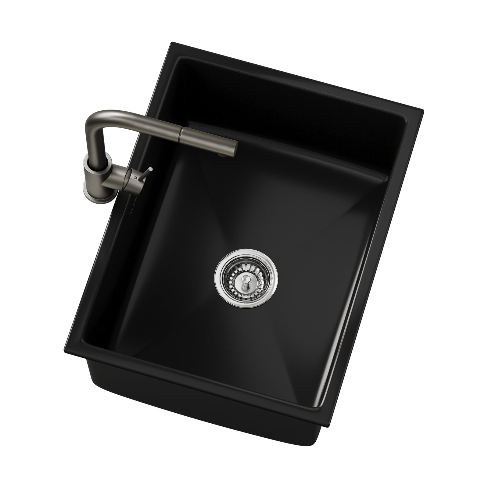 Welba Kitchen Sink with Mixer Tap Faucet Basin Granite Stonk 59cmx45cm Black - Sunyee