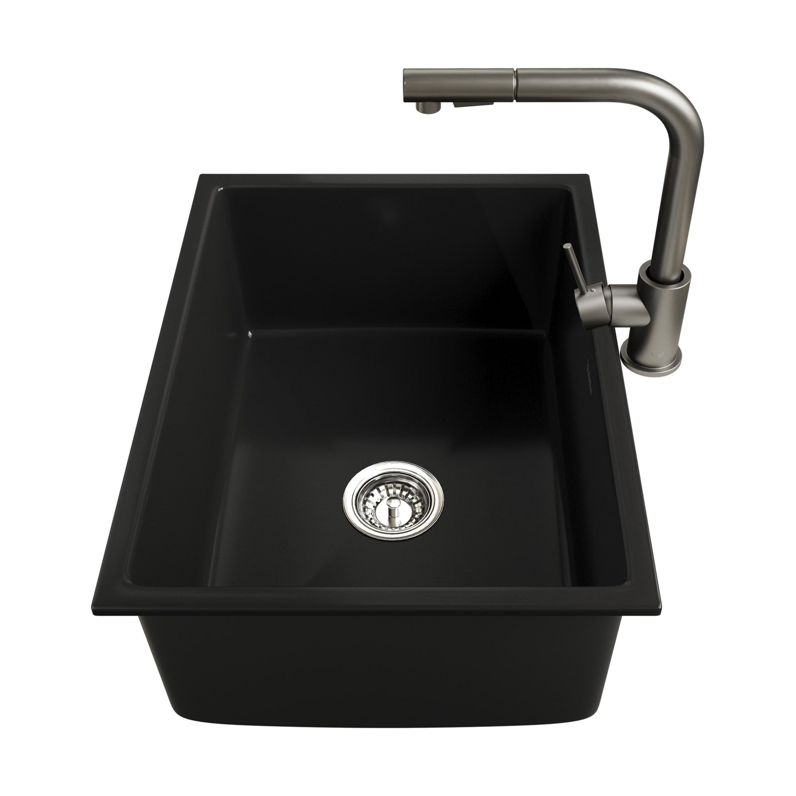 Welba Kitchen Sink with Mixer Tap Faucet Basin Granite Stonk 59cmx45cm Black - Sunyee