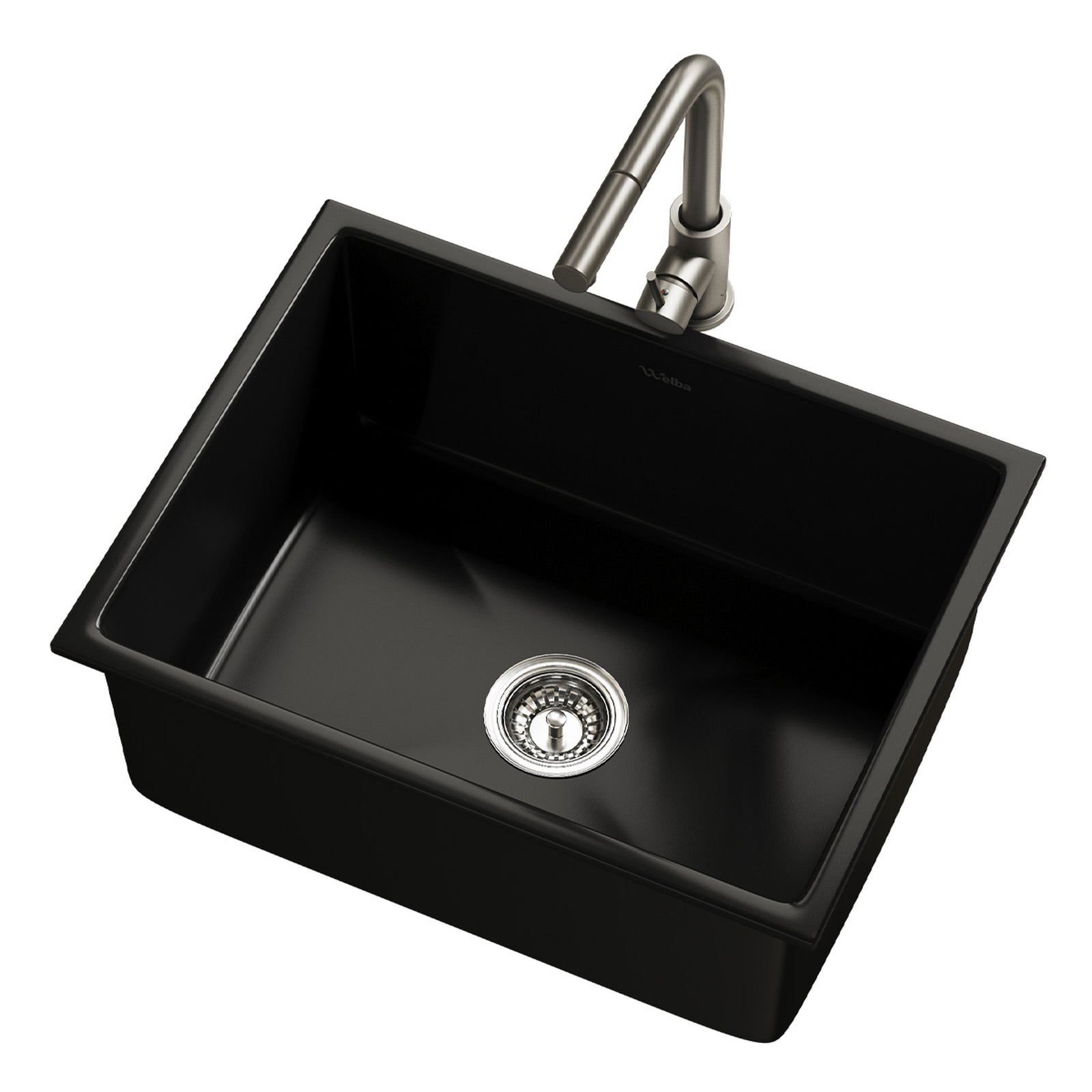 Welba Kitchen Sink with Mixer Tap Faucet Basin Granite Stonk 59cmx45cm Black - Sunyee