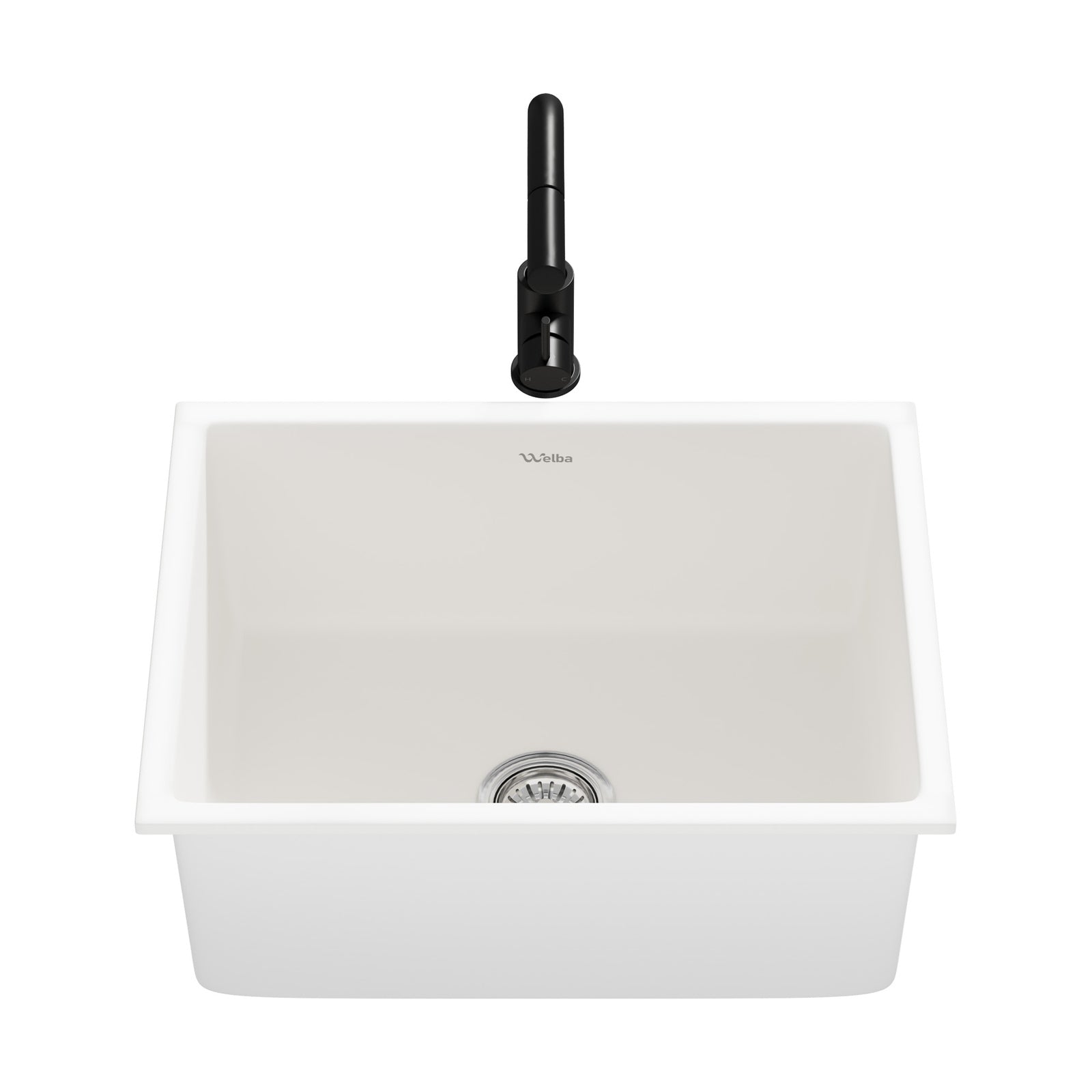Welba Kitchen Sink Basin with Mixer Tap 59cmx45cm Granite Stonk Faucet White - Sunyee