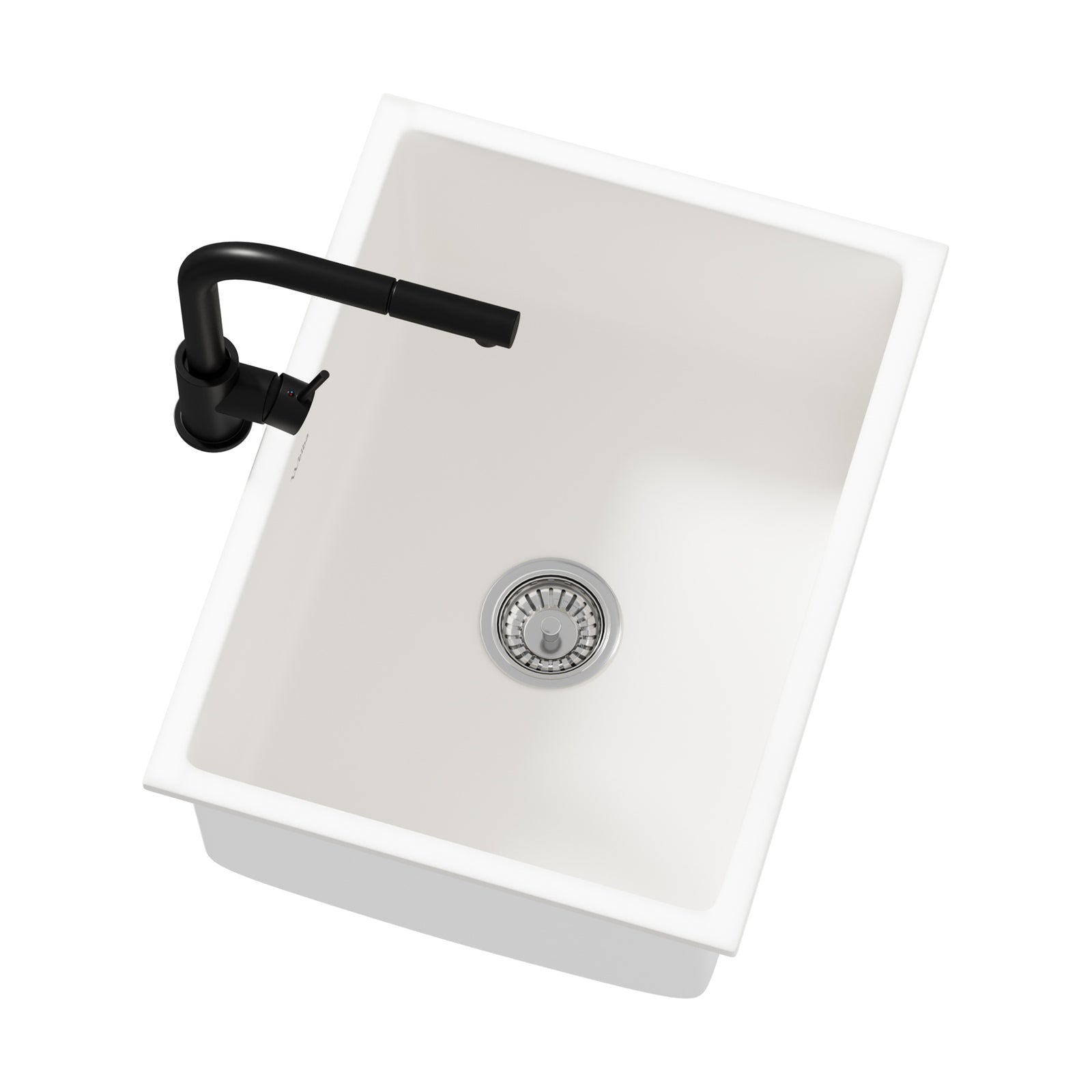 Welba Kitchen Sink Basin with Mixer Tap 59cmx45cm Granite Stonk Faucet White - Sunyee