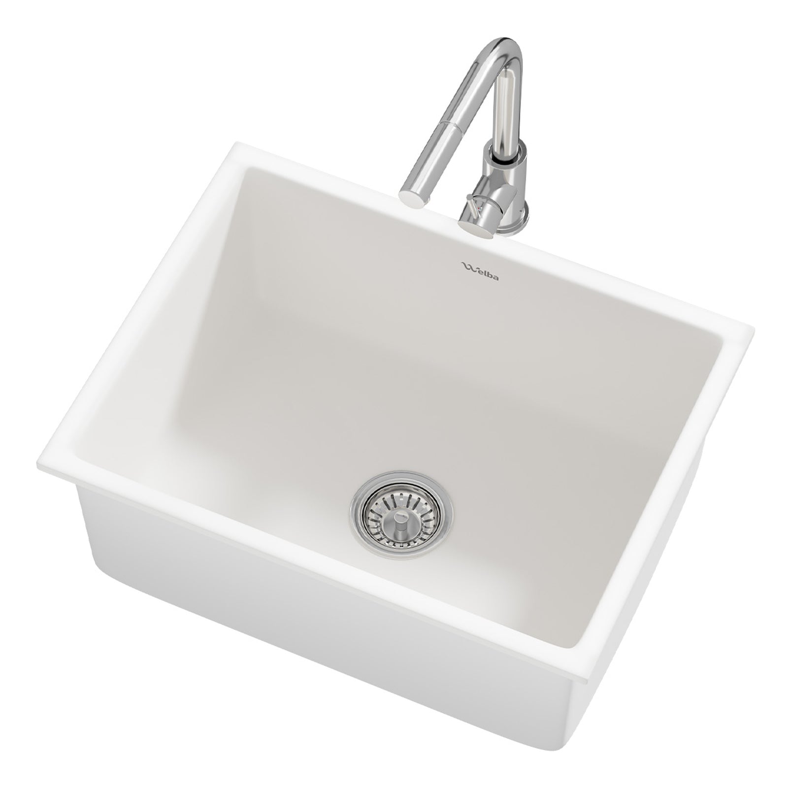 Welba Kitchen Sink with Mixer Tap Faucet Basin Granite Stonk 59cmx45cm Black - Sunyee