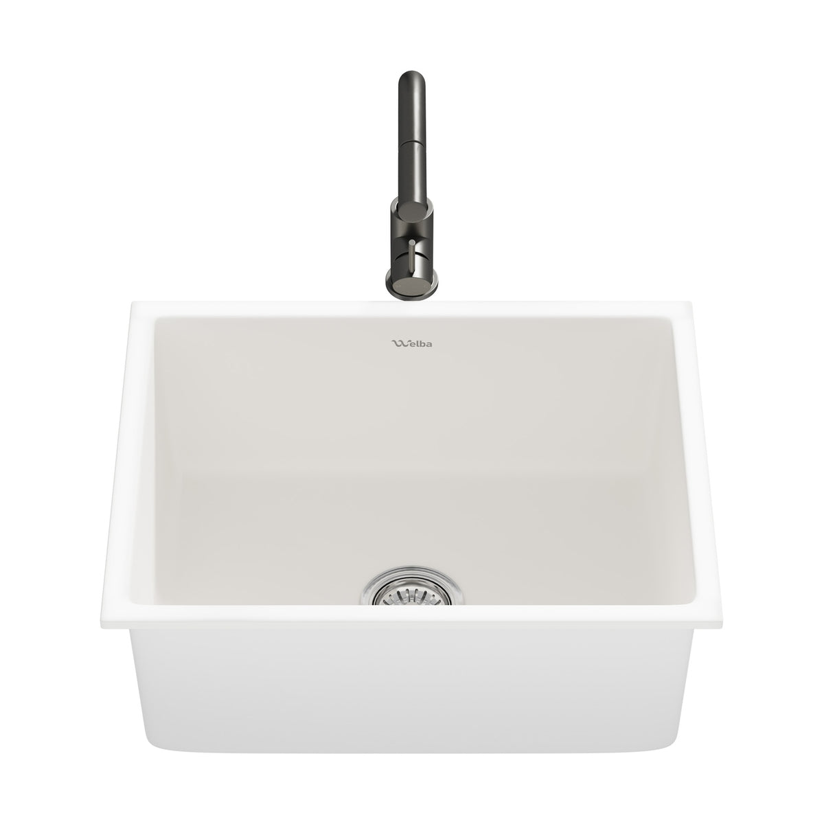 Welba Kitchen Sink with Mixer Tap Faucet Basin Granite Stonk 59cmx45cm White - Sunyee