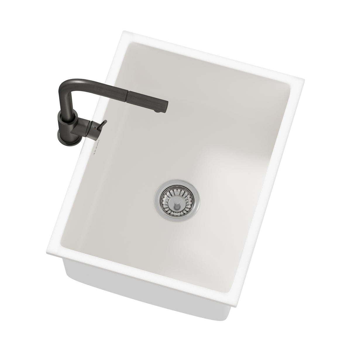 Welba Kitchen Sink with Mixer Tap Faucet Basin Granite Stonk 59cmx45cm White - Sunyee