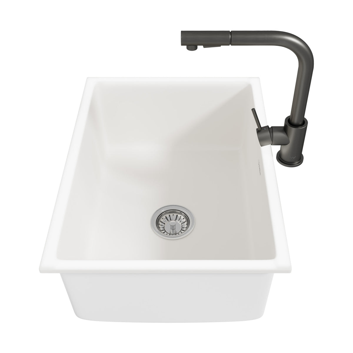 Welba Kitchen Sink with Mixer Tap Faucet Basin Granite Stonk 59cmx45cm White - Sunyee
