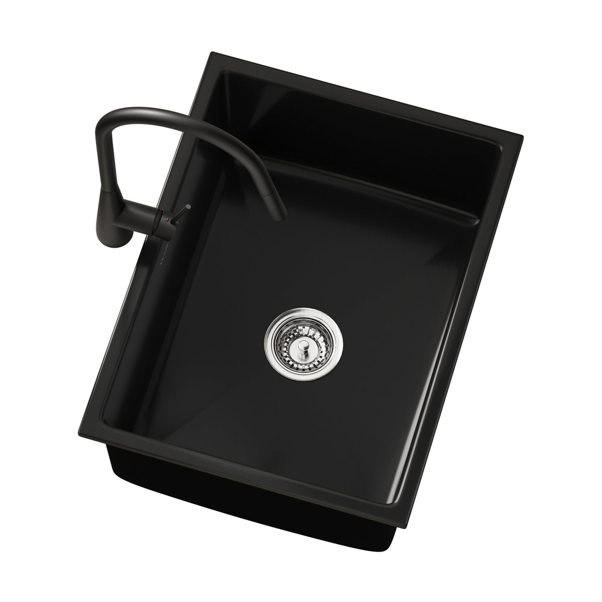 Welba Kitchen Sink Basin Granite Stonk with Mixer Tap Faucet 59cmx45cm Black - Sunyee