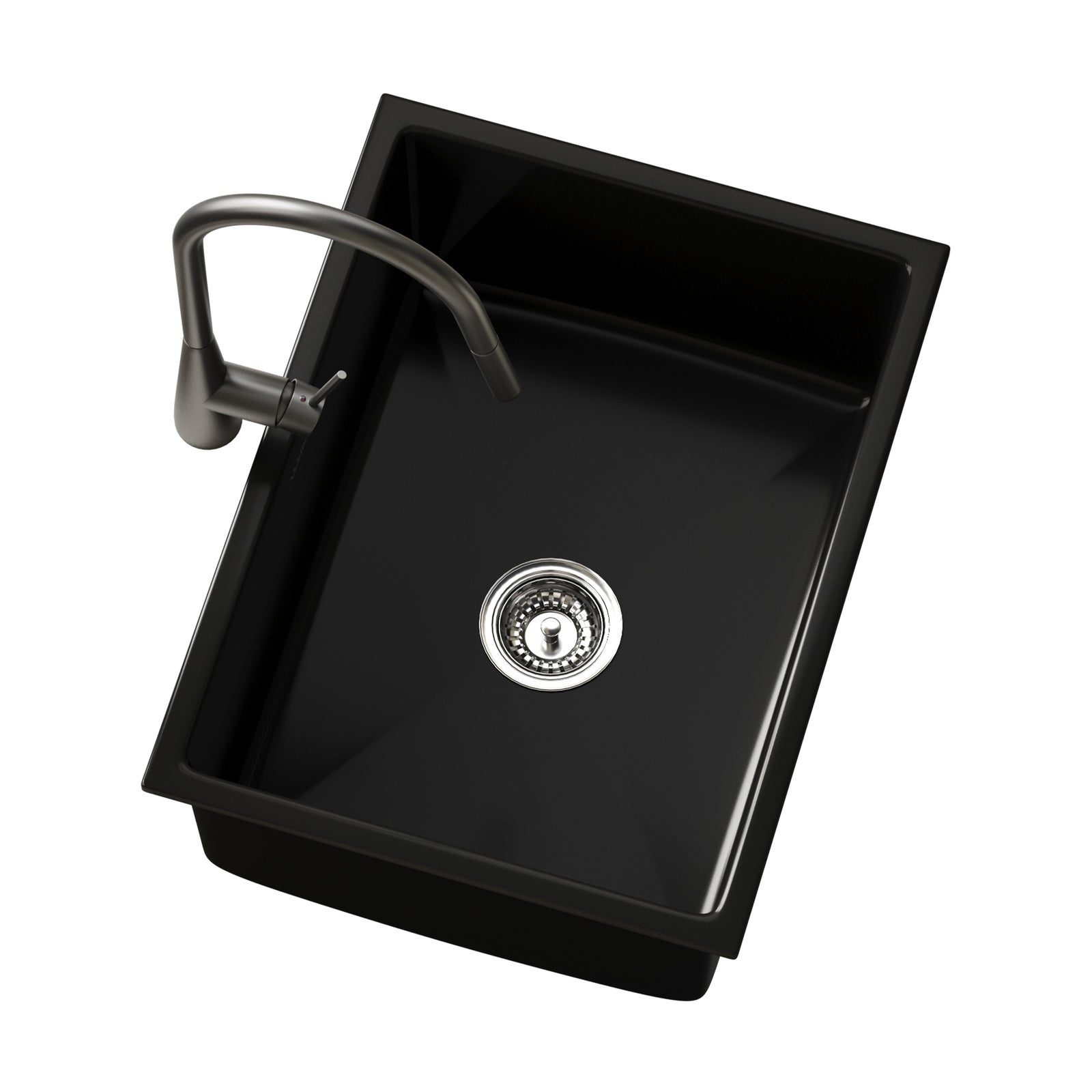 Welba Kitchen Sink with Mixer Tap 59cmx45cm Granite Stonk Single Bowl Black - Sunyee