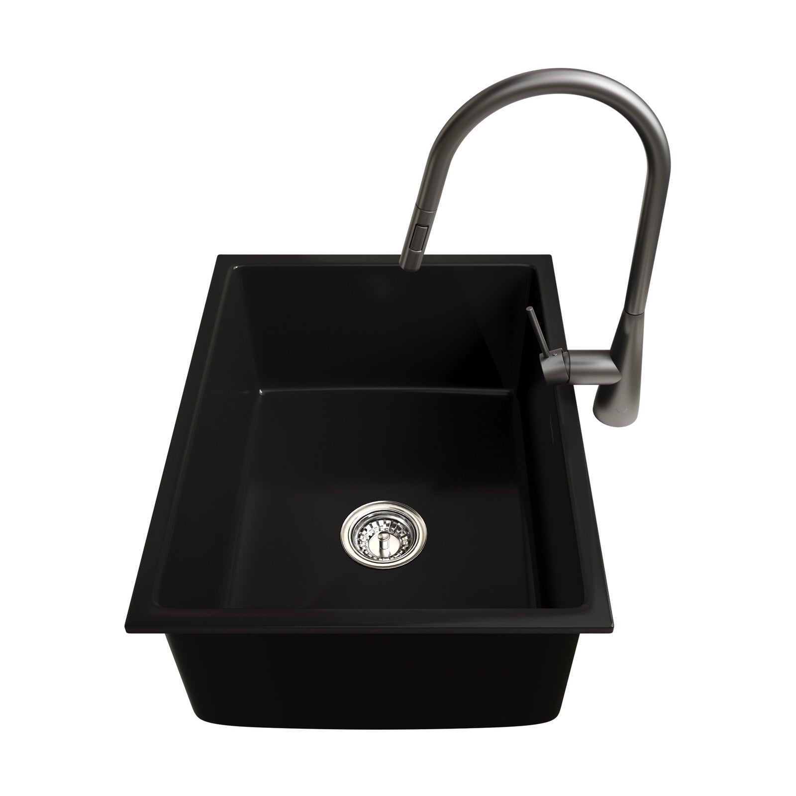 Welba Kitchen Sink with Mixer Tap 59cmx45cm Granite Stonk Single Bowl Black - Sunyee
