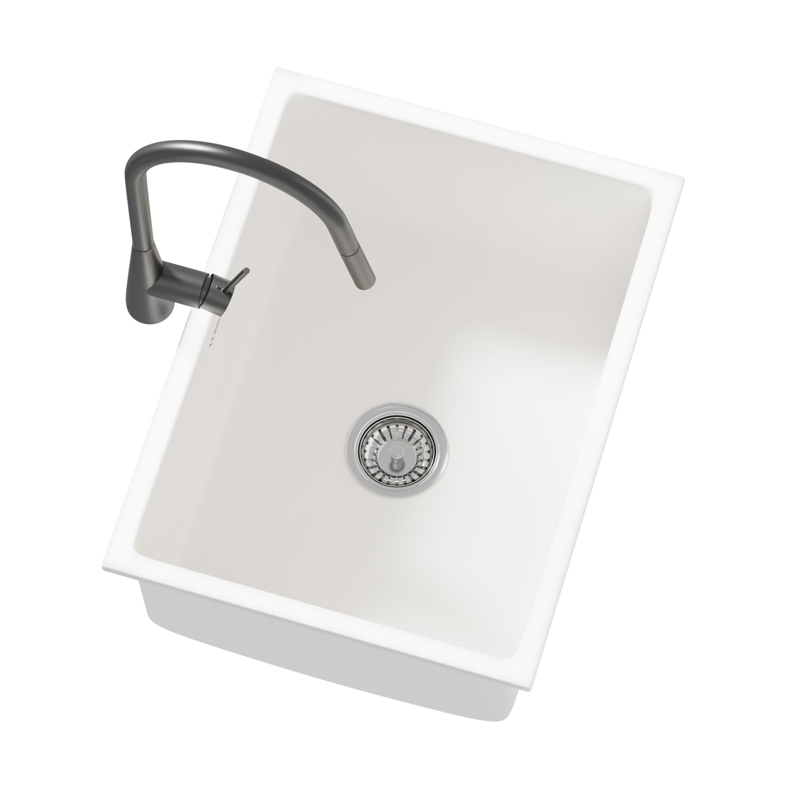 Welba Kitchen Sink with Mixer Tap 59cmx45cm Granite Stonk Single Bowl White - Sunyee