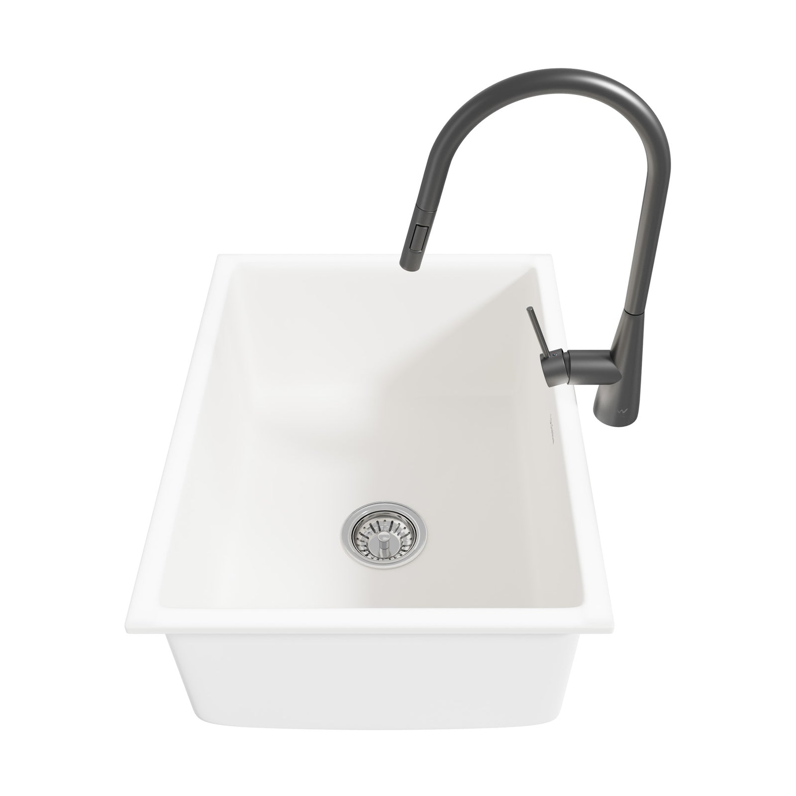 Welba Kitchen Sink with Mixer Tap 59cmx45cm Granite Stonk Single Bowl White - Sunyee