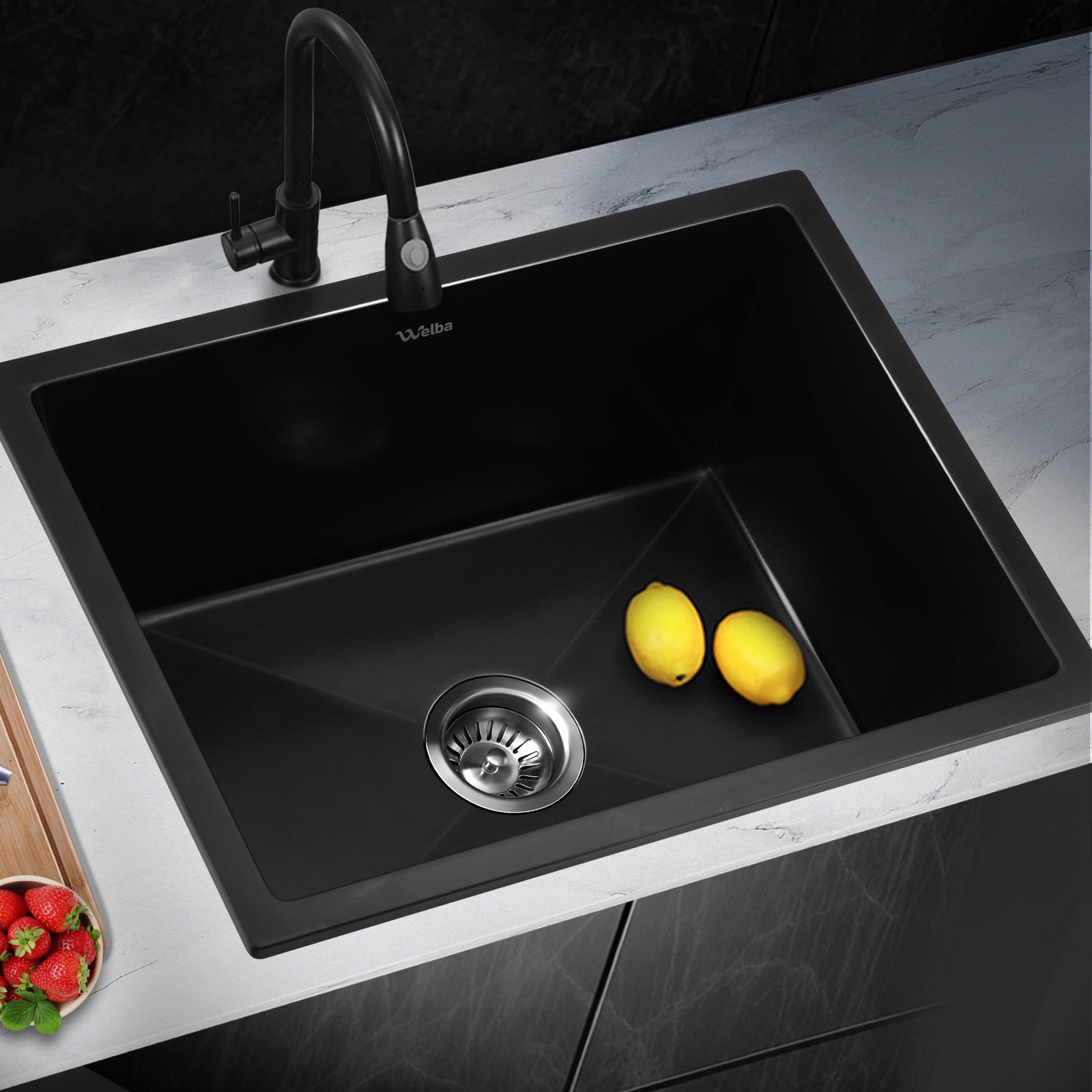 Welba Stone Granite Kitchen Sink Bathroom Basin Sink Under/Top Mount Single Bowl - Sunyee