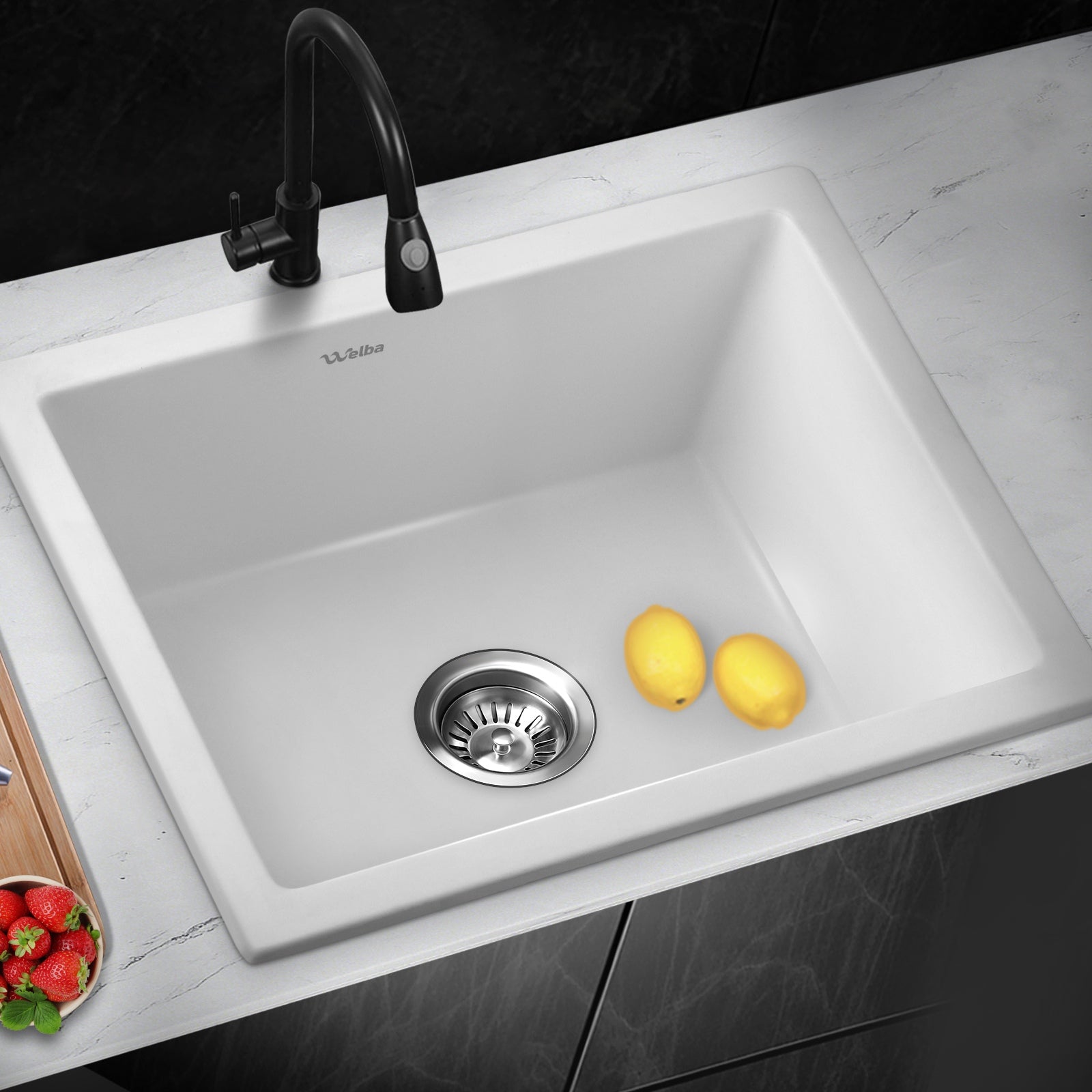 Welba Stone Granite Kitchen Sink Bathroom Basin Sink Under/Top Mount Single Bowl - Sunyee