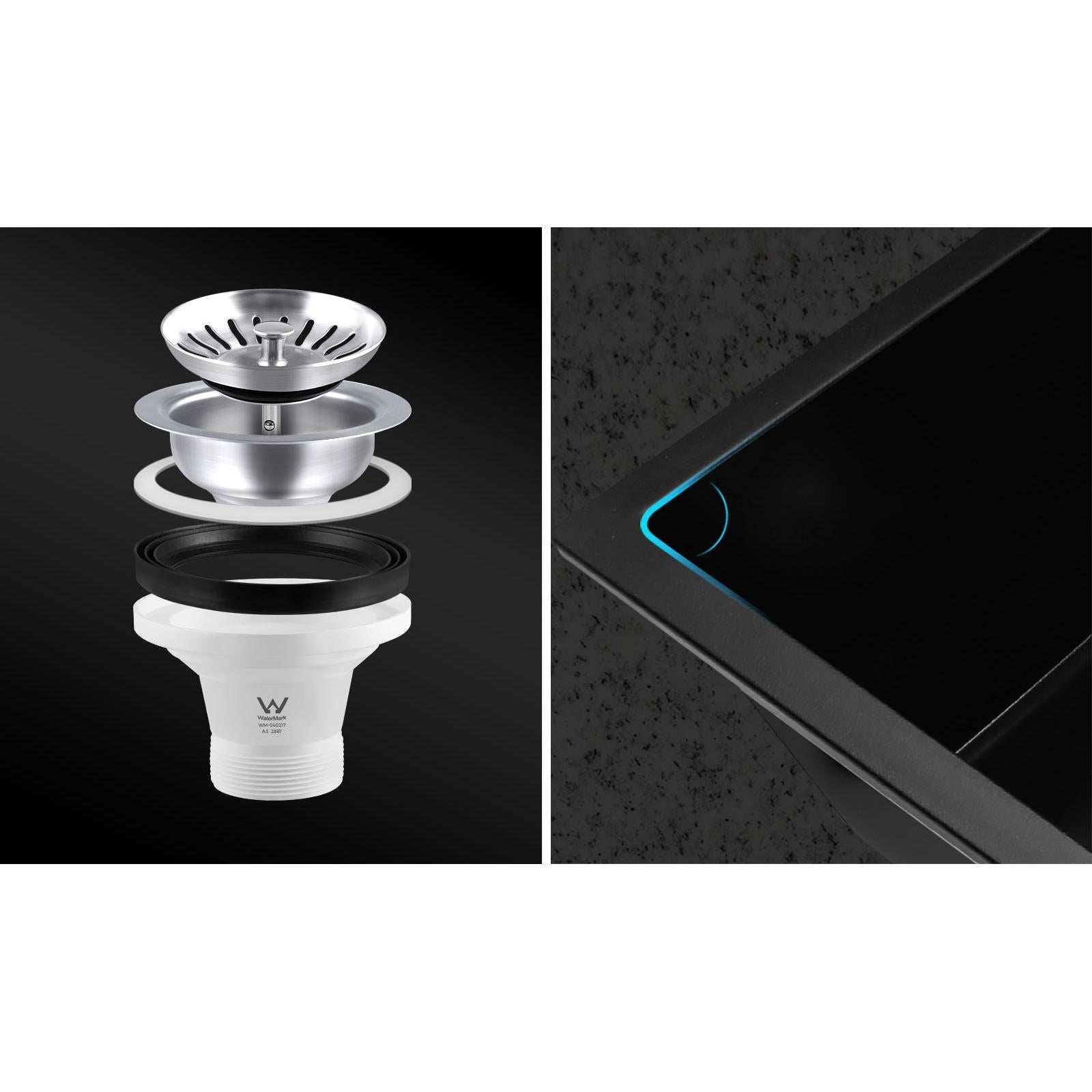 Welba Kitchen Sink 70x45cm Granite Stone Sink Laundry Basin Single Bowl Black - Sunyee