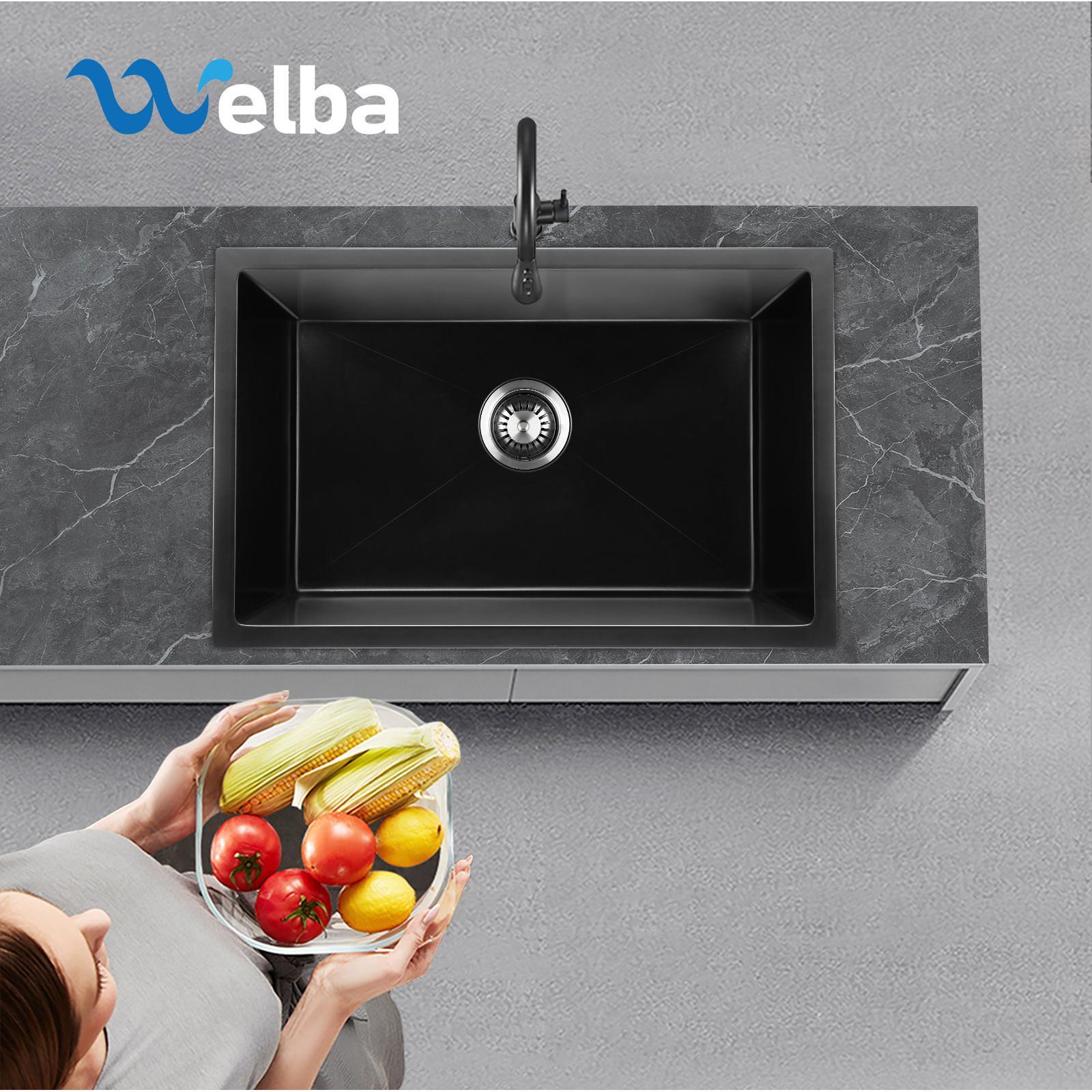 Welba Kitchen Sink 70x45cm Granite Stone Sink Laundry Basin Single Bowl Black - Sunyee