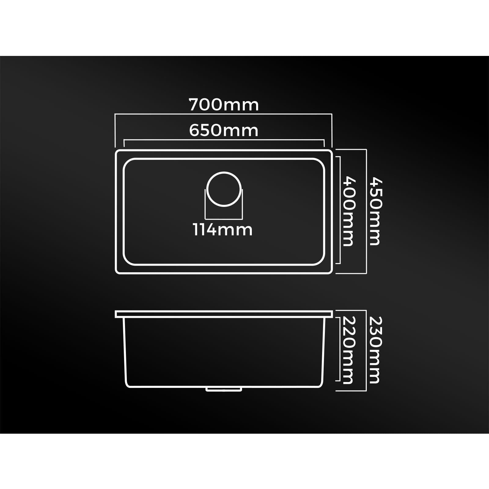 Welba Kitchen Sink 70x45cm Granite Stone Sink Laundry Basin Single Bowl Black - Sunyee