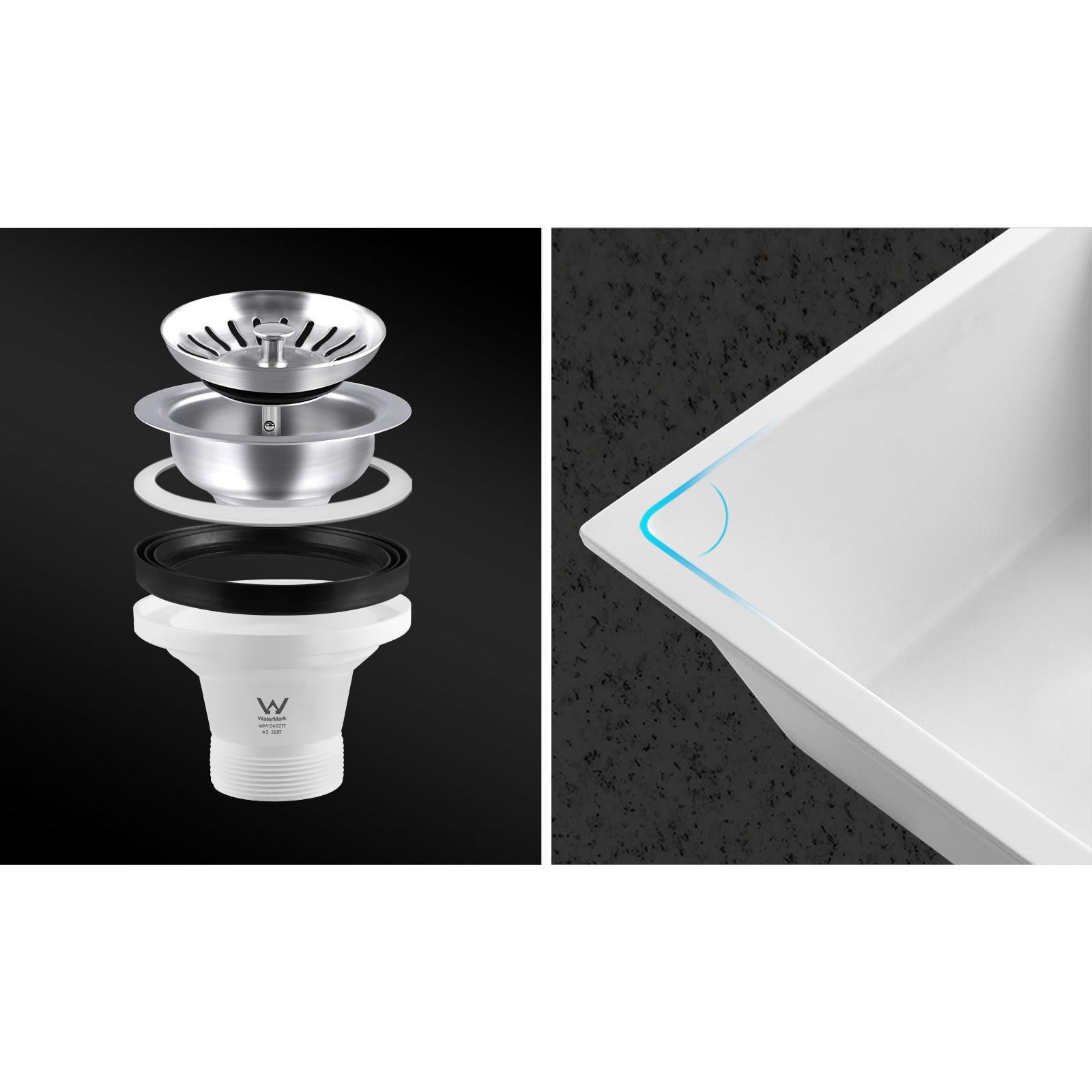 Welba Kitchen Sink 70x45cm Granite Stone Sink Laundry Basin Single Bowl White - Sunyee